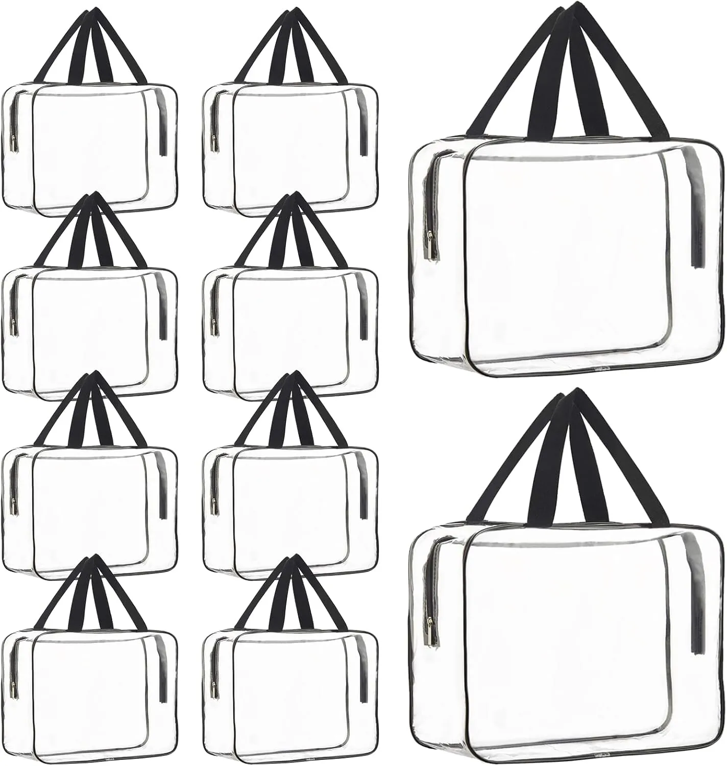 10 Pack Large Clear Cosmetic Bags with Handle PVC Plastic Toiletry Pouches with Zipper Clear Plastic Tote Bags Transparent Vinyl Bags Transparent Makeup Bag for Women, Men, Beach, Traveling