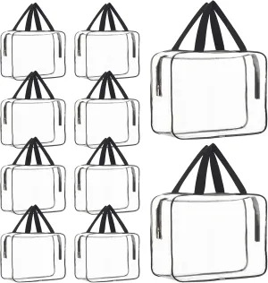 10 Pack Large Clear Cosmetic Bags with Handle PVC Plastic Toiletry Pouches with Zipper Clear Plastic Tote Bags Transparent Vinyl Bags Transparent Makeup Bag for Women, Men, Beach, Traveling