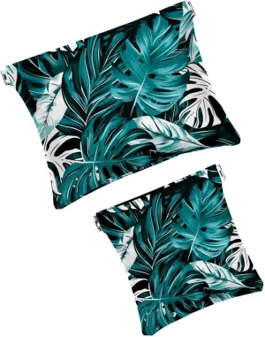 2Pcs Faux Leather Pocket Cosmetic Bag, Portable Travel Small Makeup Pocket, Portable No Zipper Makeup Pouch, Portable Squeeze Top Cosmetic Bag, Tropical Green Banana Leaves