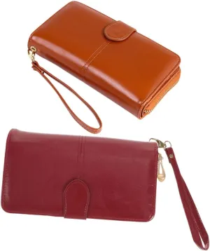 2Pcs Multifunctional Long Wallet for Women Capacity Oil Wax Leather Phone Storage Bag for Daily Essentials and Travel