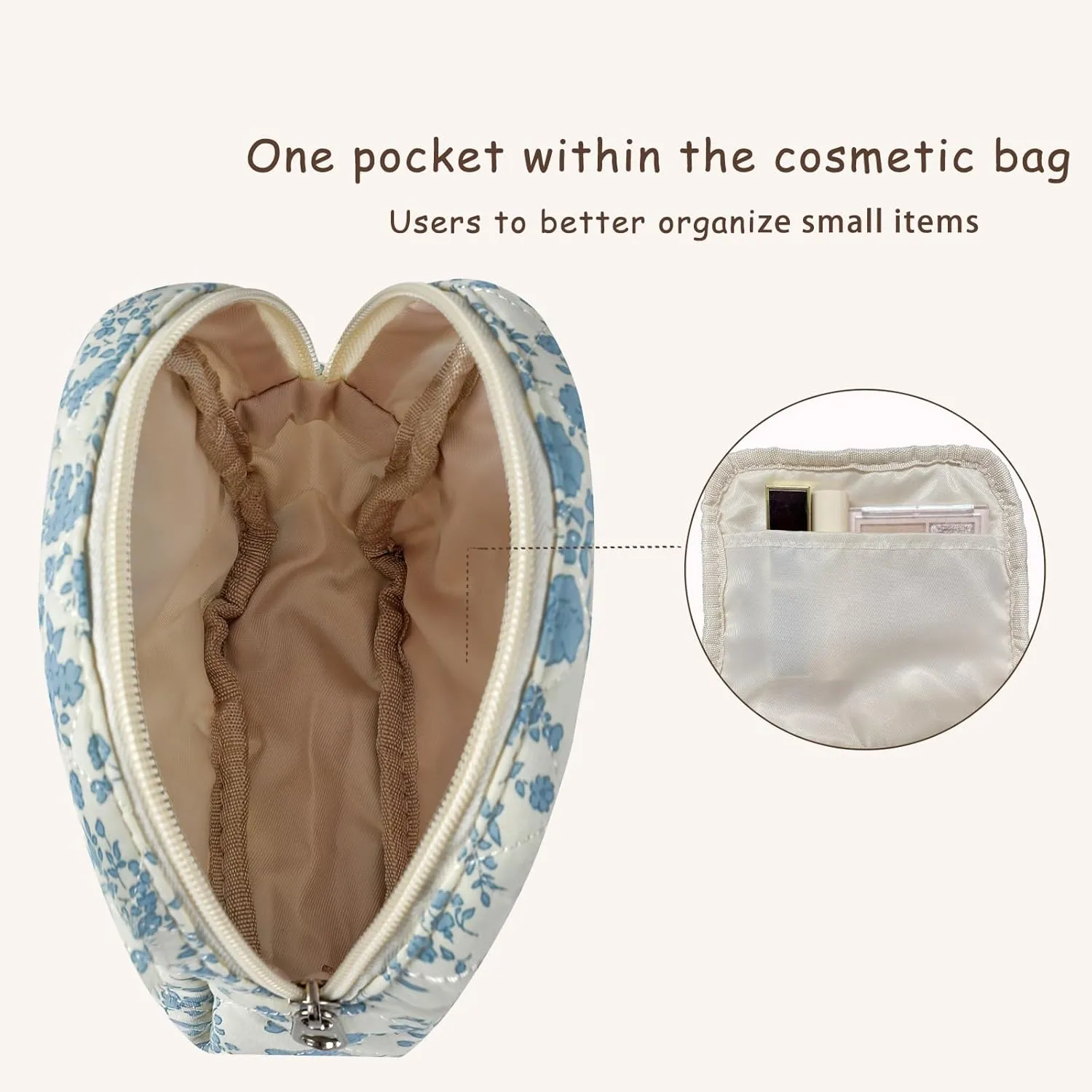2Pcs Small Cotton Quilted Makeup Bag Set, Cute Coquette Drawstring Cosmetic Bag with Canvas Lining, Aesthetic Travel Organized Toiletry Bags for Purse (03Pink Bows)