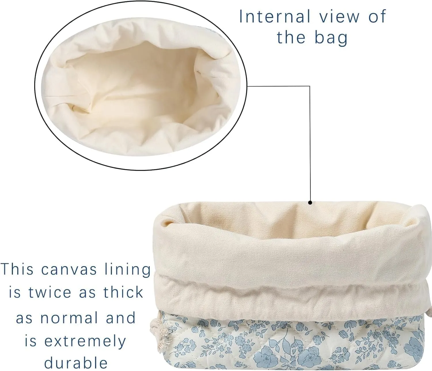 2Pcs Small Cotton Quilted Makeup Bag Set, Cute Coquette Drawstring Cosmetic Bag with Canvas Lining, Aesthetic Travel Organized Toiletry Bags for Purse (05White Bear)