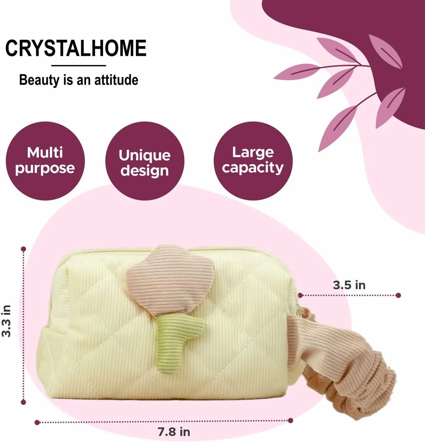 3 Pcs Cotton Quilted Coquette Cherry Makeup Toiletry Bags for Women Girls