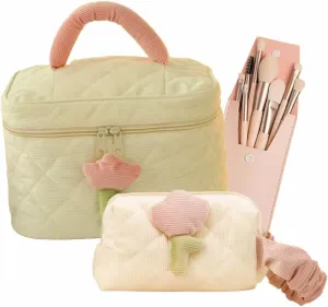 3 Pcs Cotton Quilted Coquette Cherry Makeup Toiletry Bags for Women Girls
