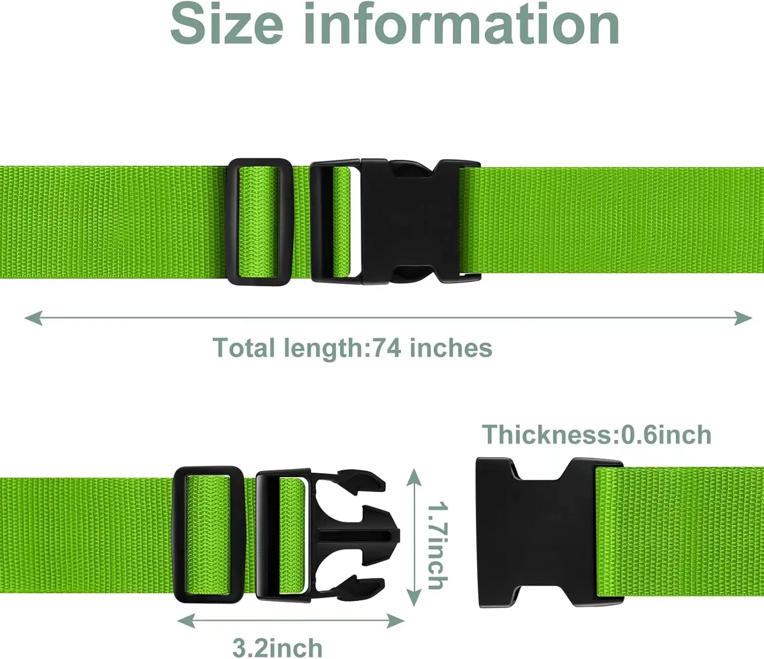 4 Packs Luggage Straps for Suitcase, Heavy Duty and Quick-Release Buckle, Adjustable Travel Cargo Safe Suitcase Belt Set (Green)