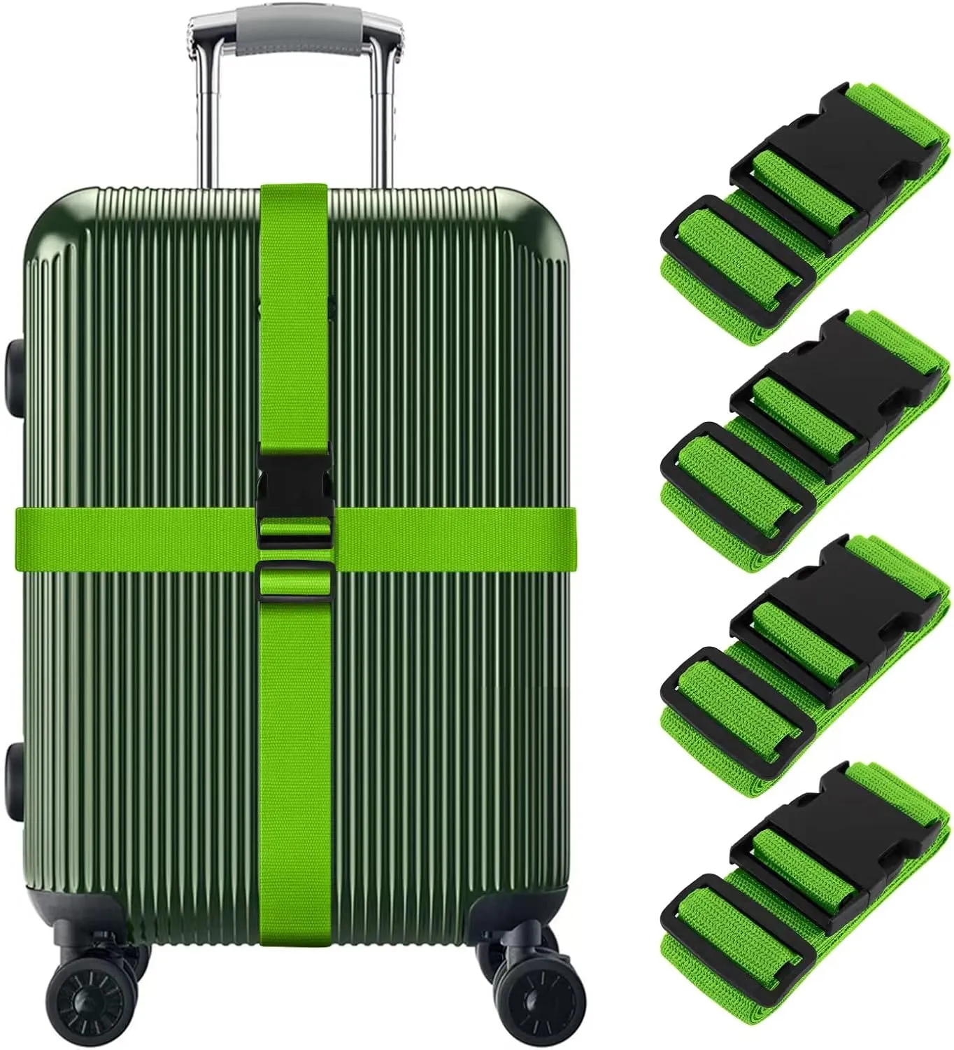4 Packs Luggage Straps for Suitcase, Heavy Duty and Quick-Release Buckle, Adjustable Travel Cargo Safe Suitcase Belt Set (Green)