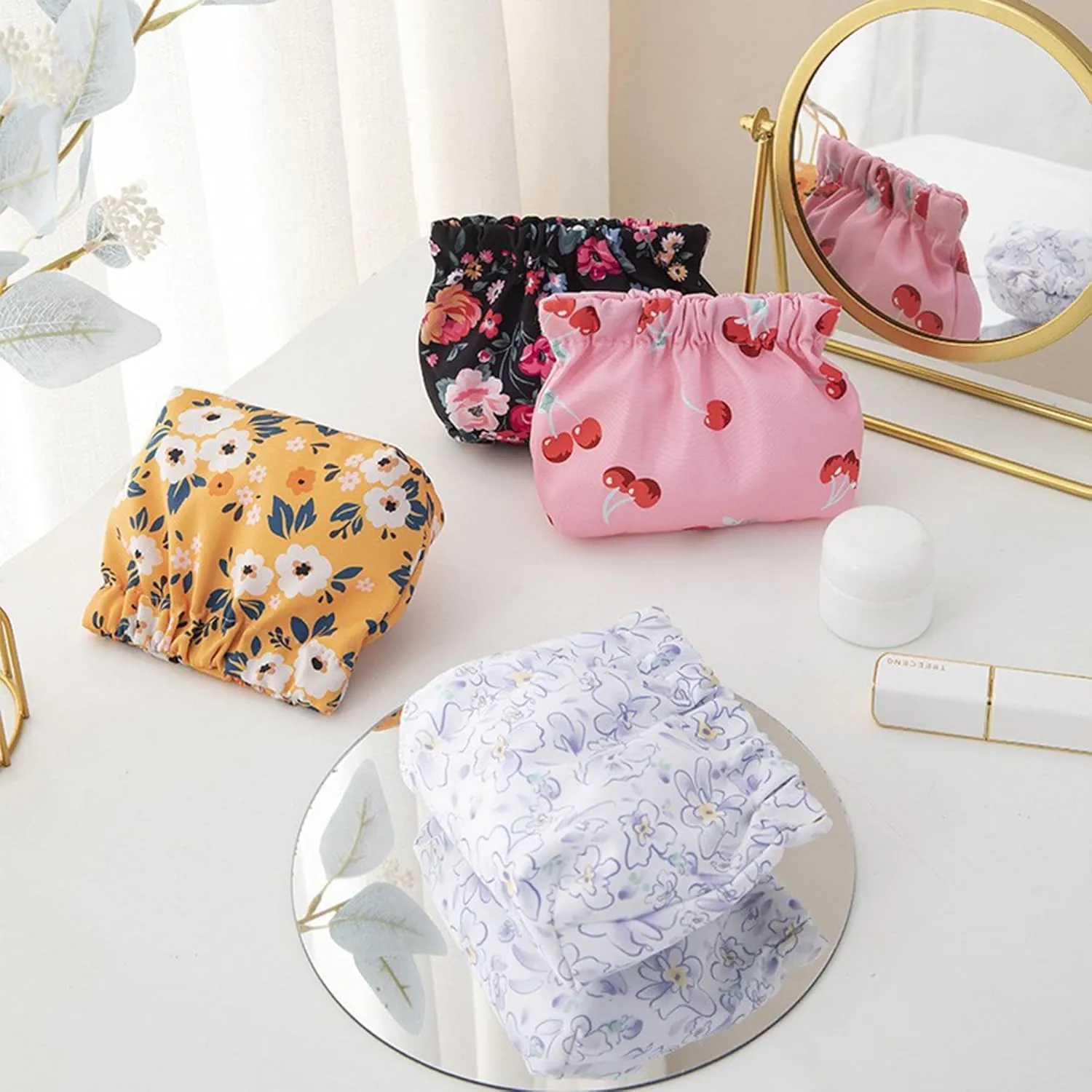 4Pack Treadcrck Portable Mini Storage Bag, Portable Mini Storage Bag for Purse, Mini Portable Storage Bags, No Zipper Self-Closing Mini Makeup Bag Organizer (4pcs B)