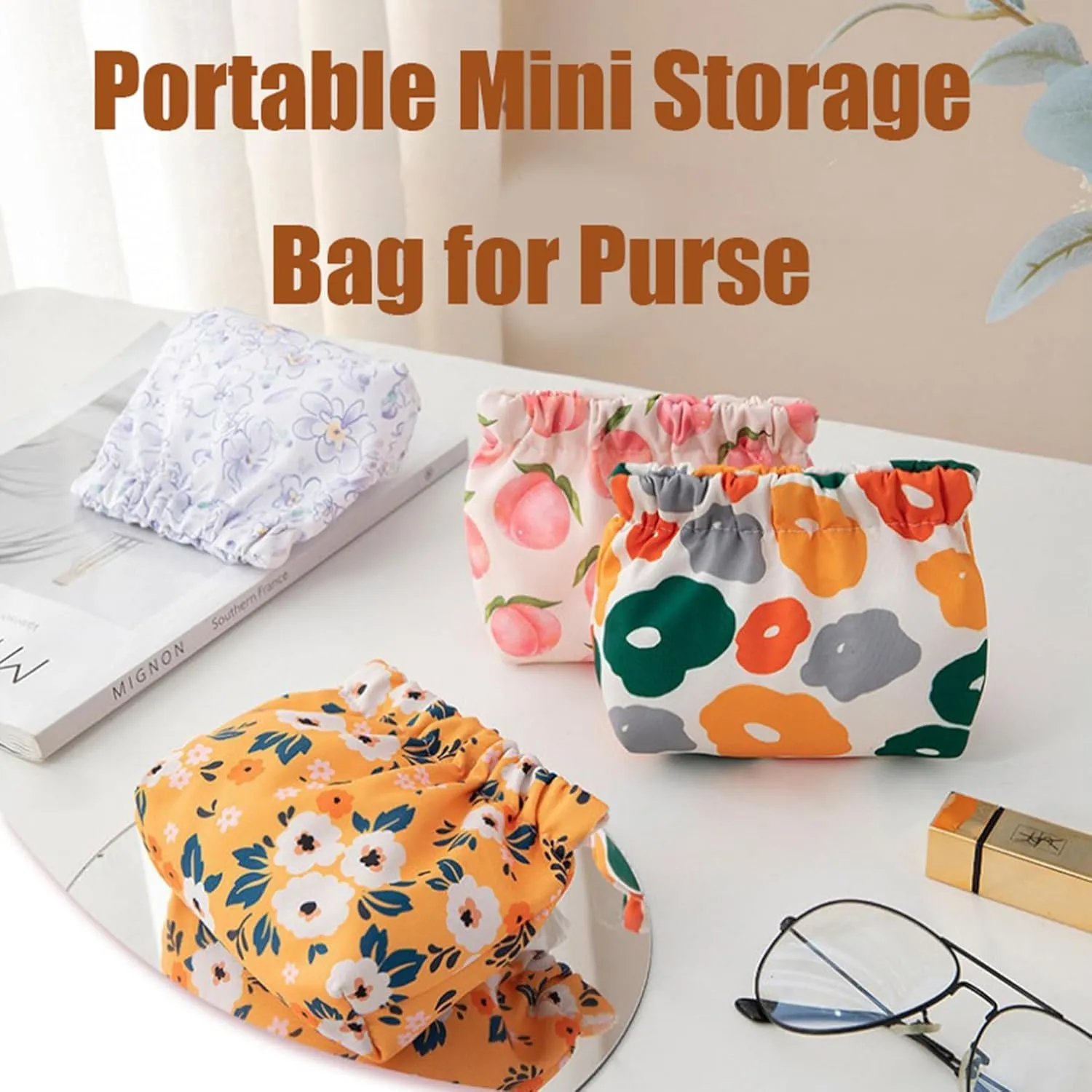 4Pack Treadcrck Portable Mini Storage Bag, Portable Mini Storage Bag for Purse, Mini Portable Storage Bags, No Zipper Self-Closing Mini Makeup Bag Organizer (4pcs B)