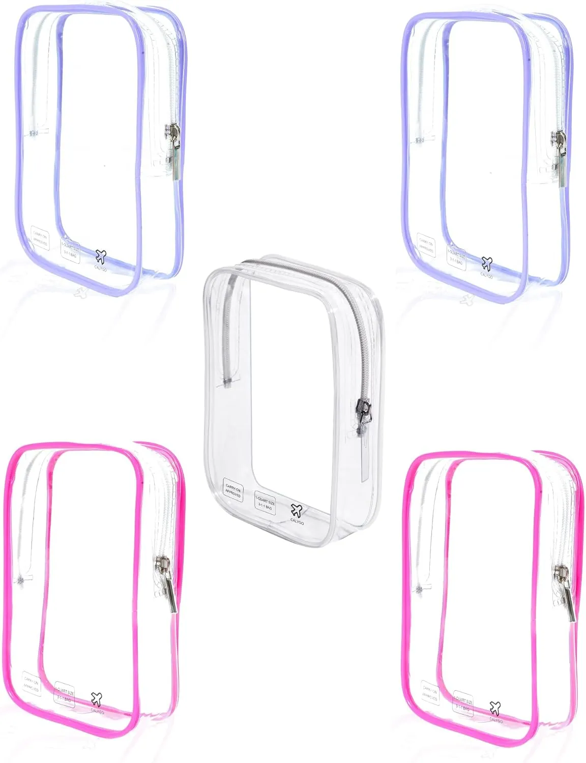 5 Pack TSA Approved Toiletry Bag, Airplane Travel Essentials for Long Flight Flying European International Must Haves Small Quart Size Makeup Zipper Pouch for Women Men Toiletries Liquids Clear