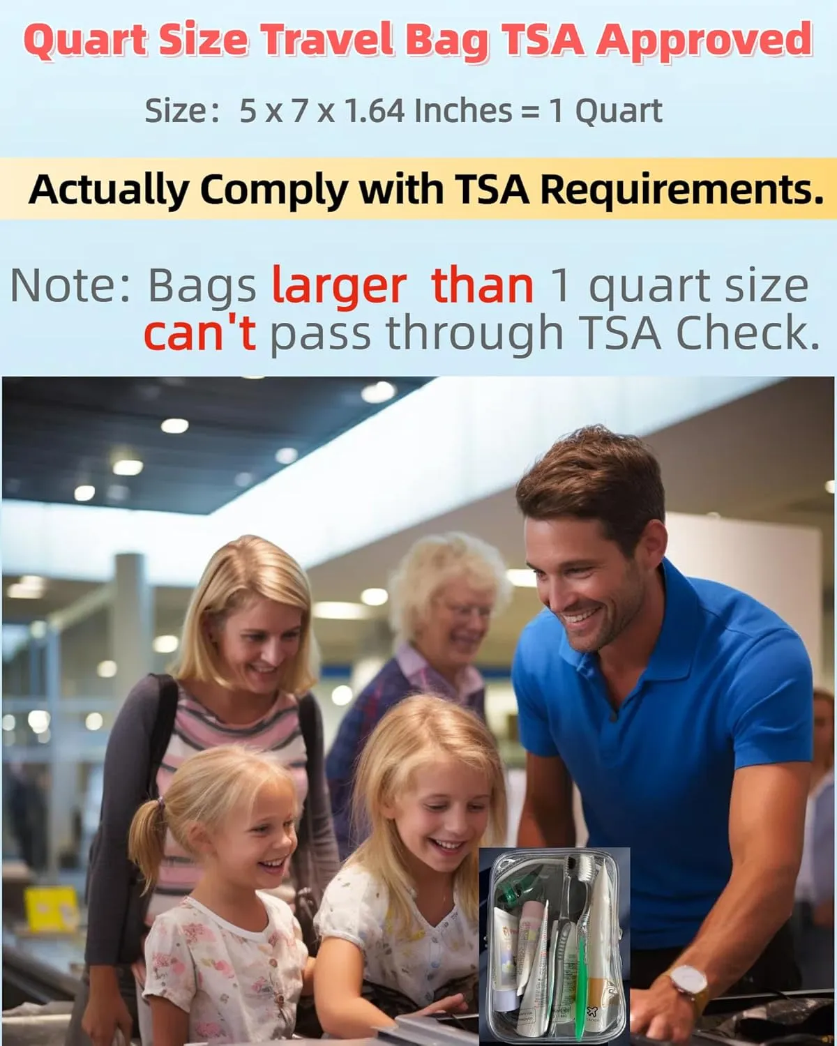 5 Pack TSA Approved Toiletry Bag, Airplane Travel Essentials for Long Flight Flying European International Must Haves Small Quart Size Makeup Zipper Pouch for Women Men Toiletries Liquids Clear