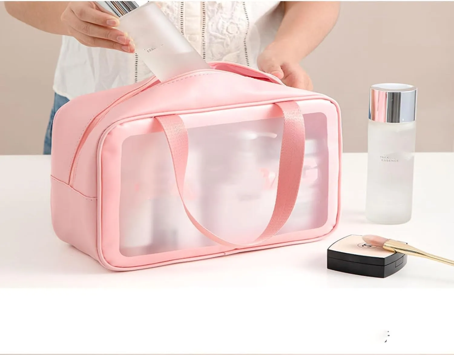 ALEJON Cosmetic Bag Portable Large Capacity Portable Clear Toiletry Bag Travel Cosmetics Storage Bag