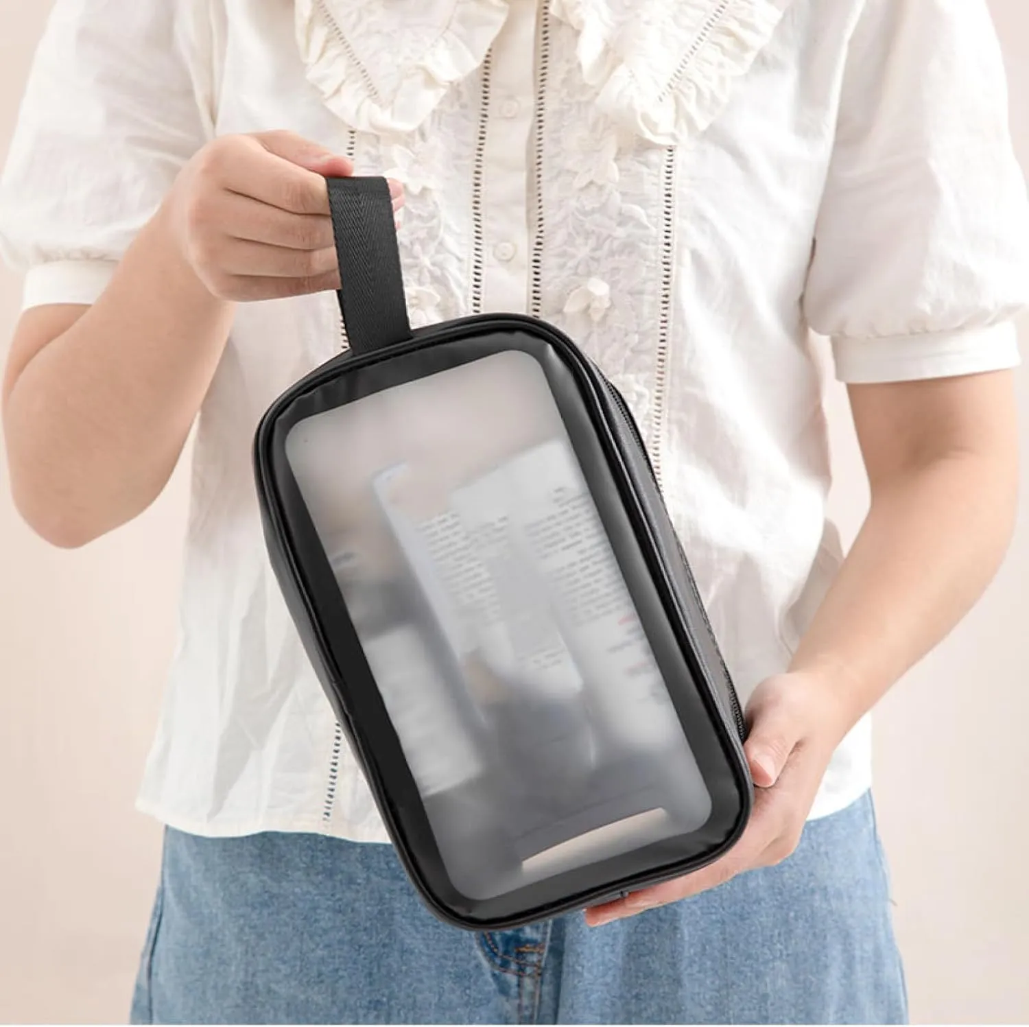ALEJON Cosmetic Bag Portable Large Capacity Portable Clear Toiletry Bag Travel Cosmetics Storage Bag