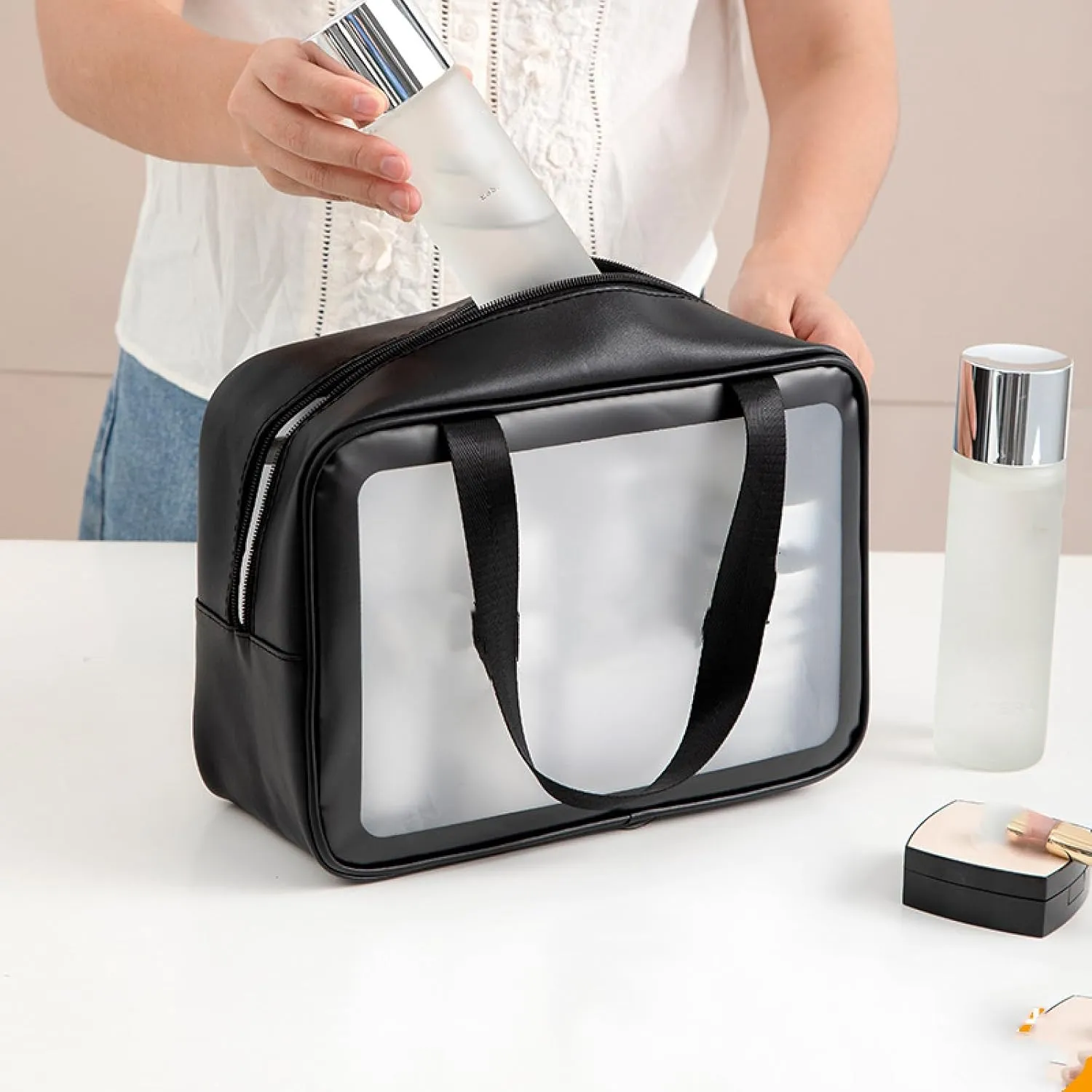 ALEJON Cosmetic Bag Portable Large Capacity Portable Clear Toiletry Bag Travel Cosmetics Storage Bag