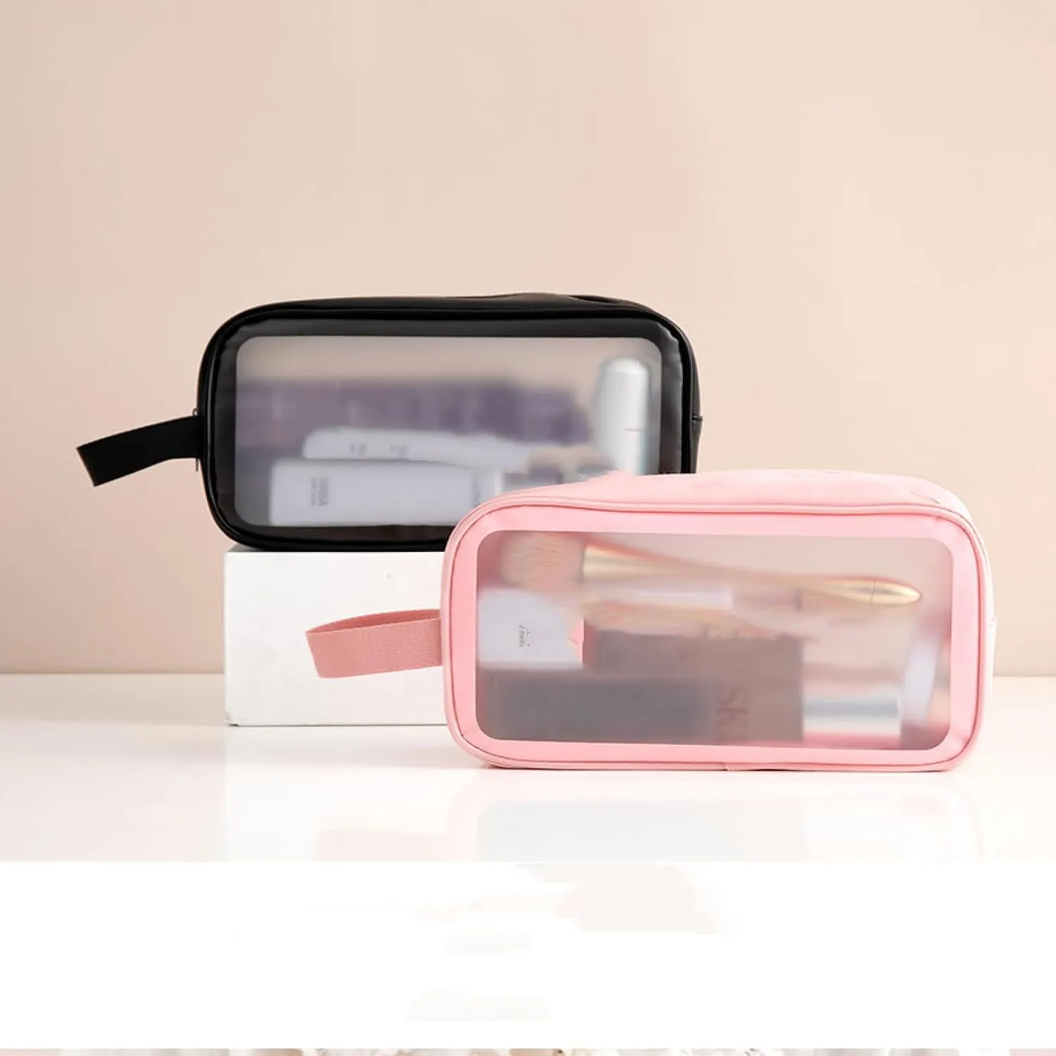 ALEJON Cosmetic Bag Portable Large Capacity Portable Clear Toiletry Bag Travel Cosmetics Storage Bag