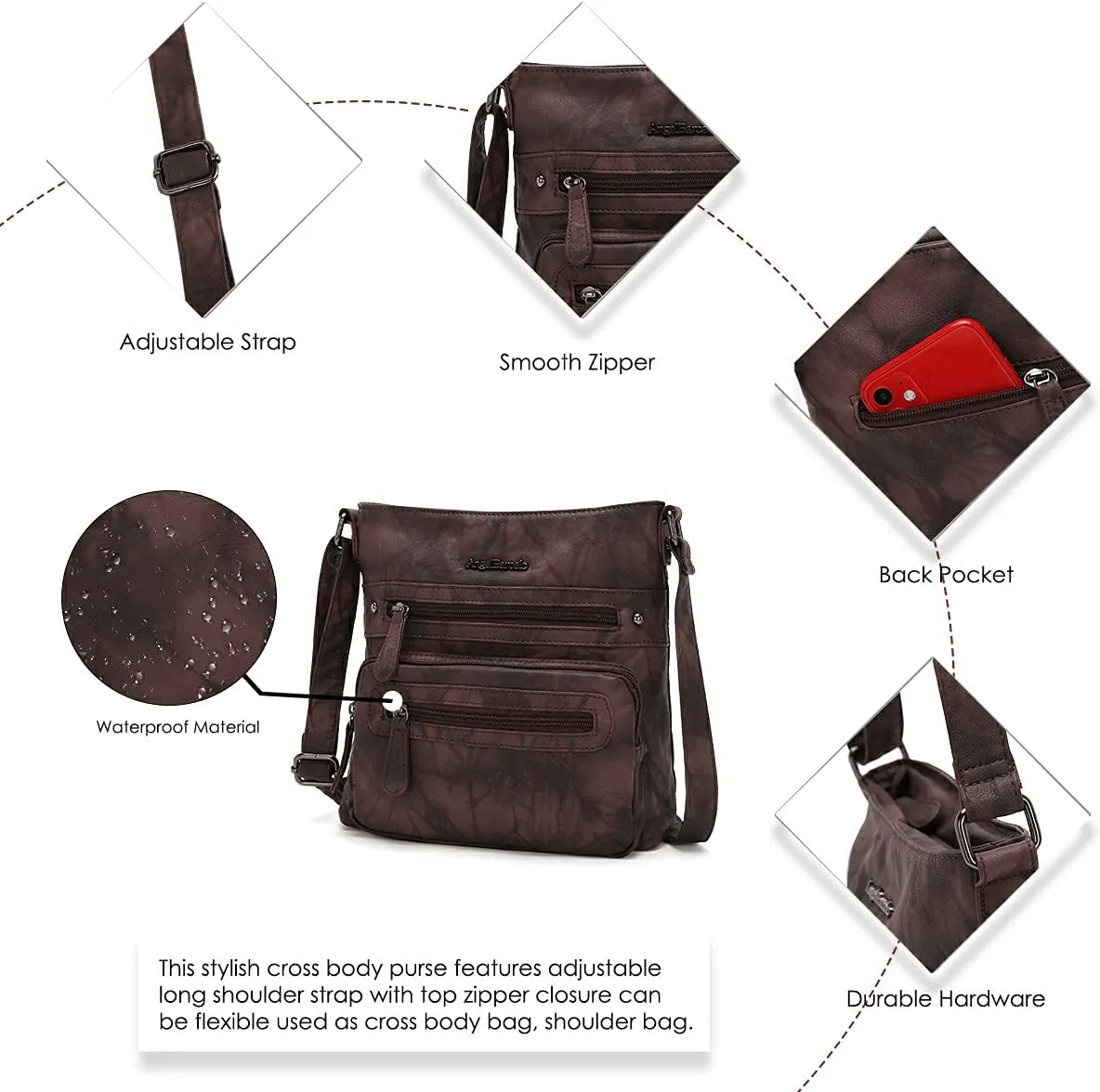 Angel Barcelo Crossbody Bags for Women,Ultra Soft Leather Purses for Women