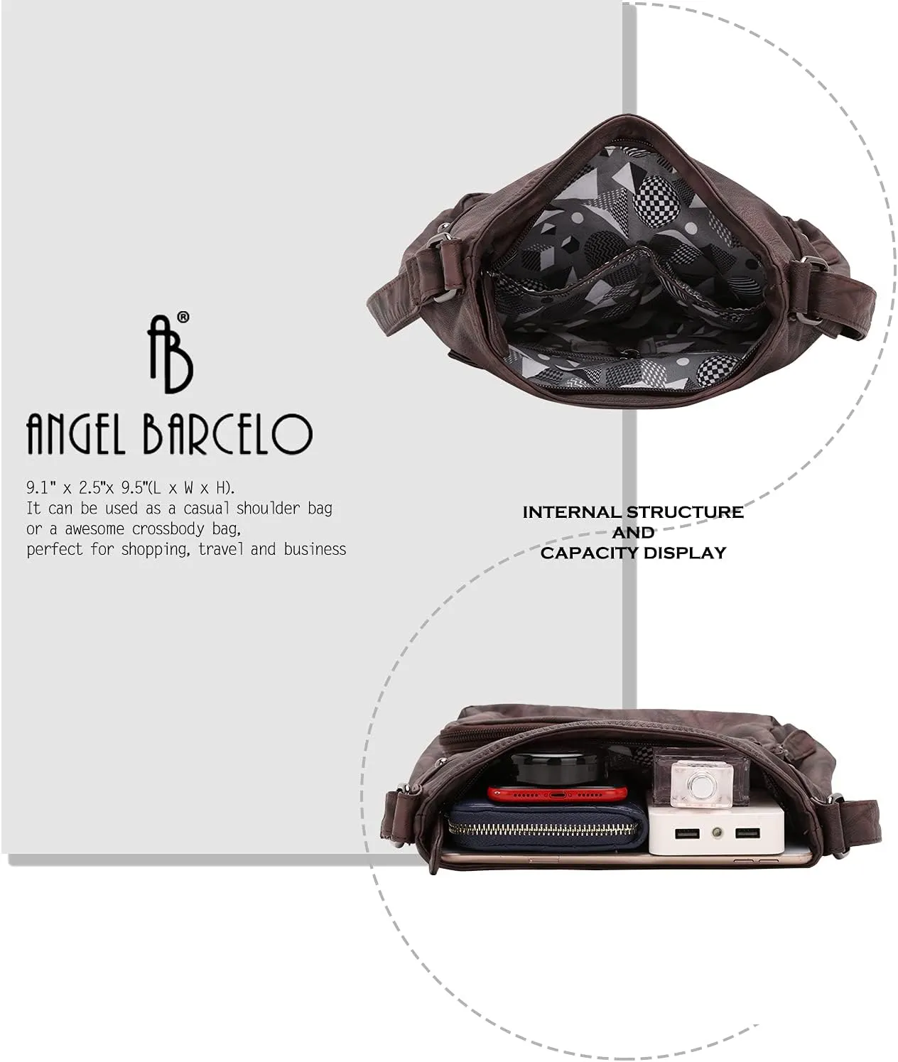 Angel Barcelo Crossbody Bags for Women,Ultra Soft Leather Purses for Women