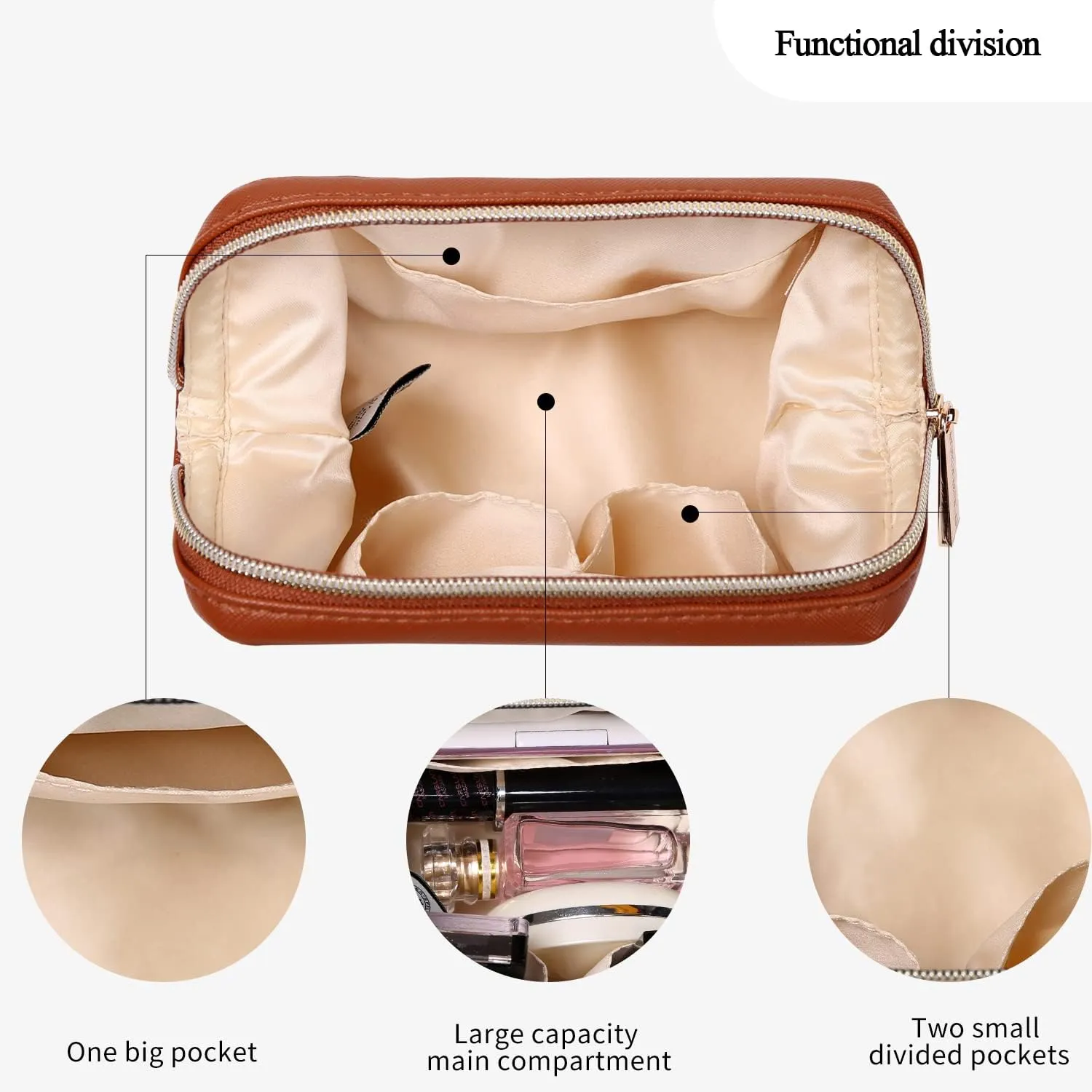 Angelina's Palace Vegan Leather Waterproof Travel Cosmetic Bag Toiletry Organizer Makeup Pouches(bran)