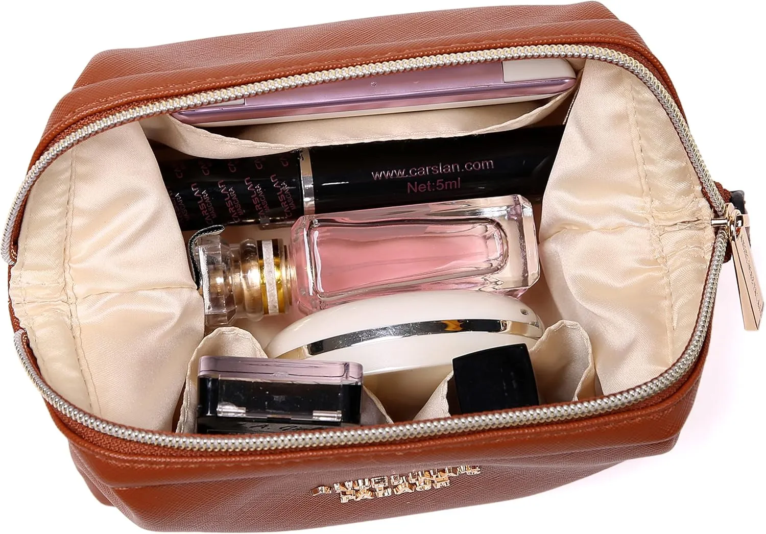 Angelina's Palace Vegan Leather Waterproof Travel Cosmetic Bag Toiletry Organizer Makeup Pouches(bran)