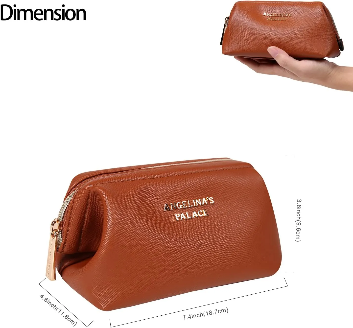 Angelina's Palace Vegan Leather Waterproof Travel Cosmetic Bag Toiletry Organizer Makeup Pouches(bran)