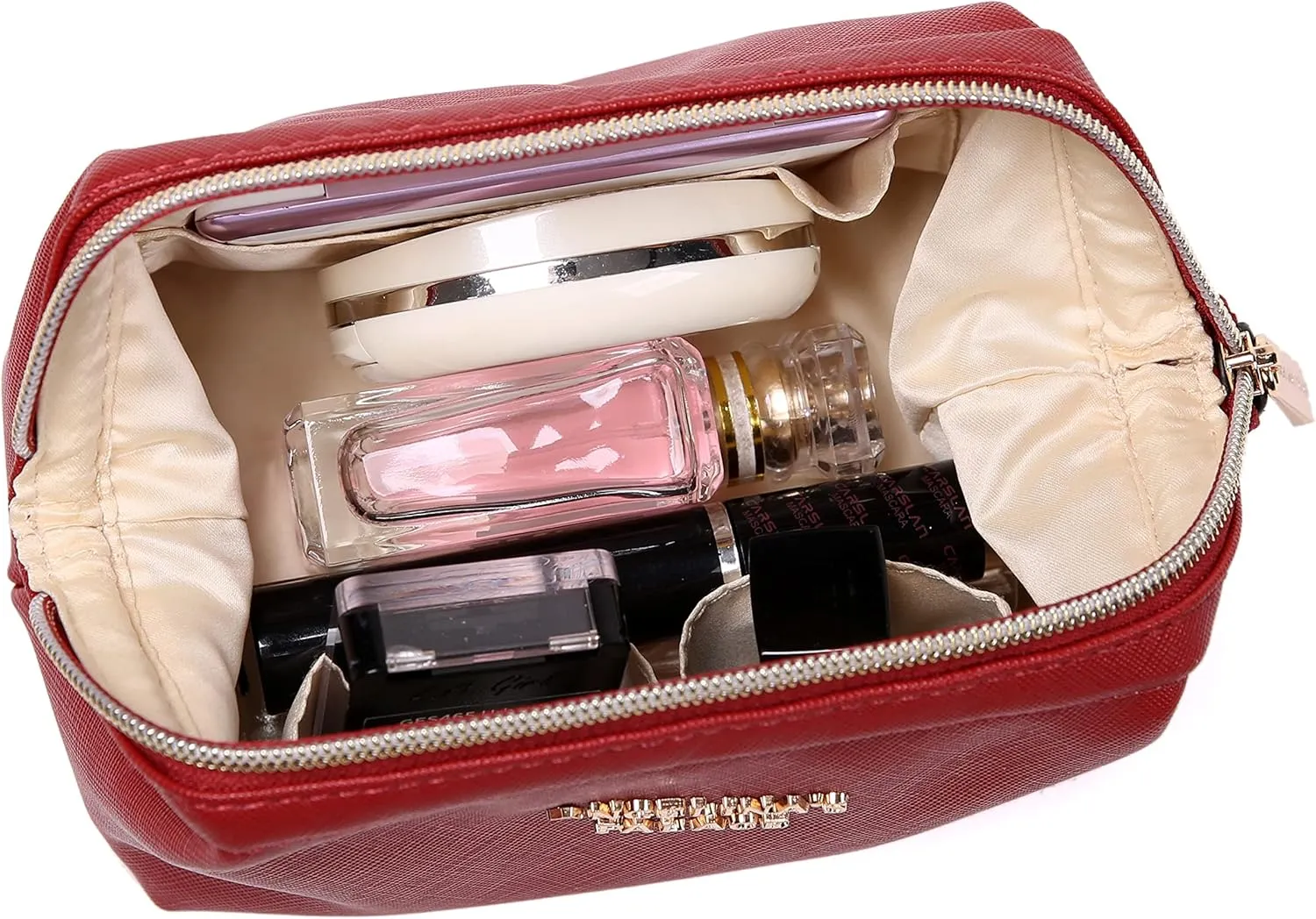 Angelina's Palace Vegan Leather Waterproof Travel Cosmetic Bag Toiletry Organizer Makeup Pouches(brandy)