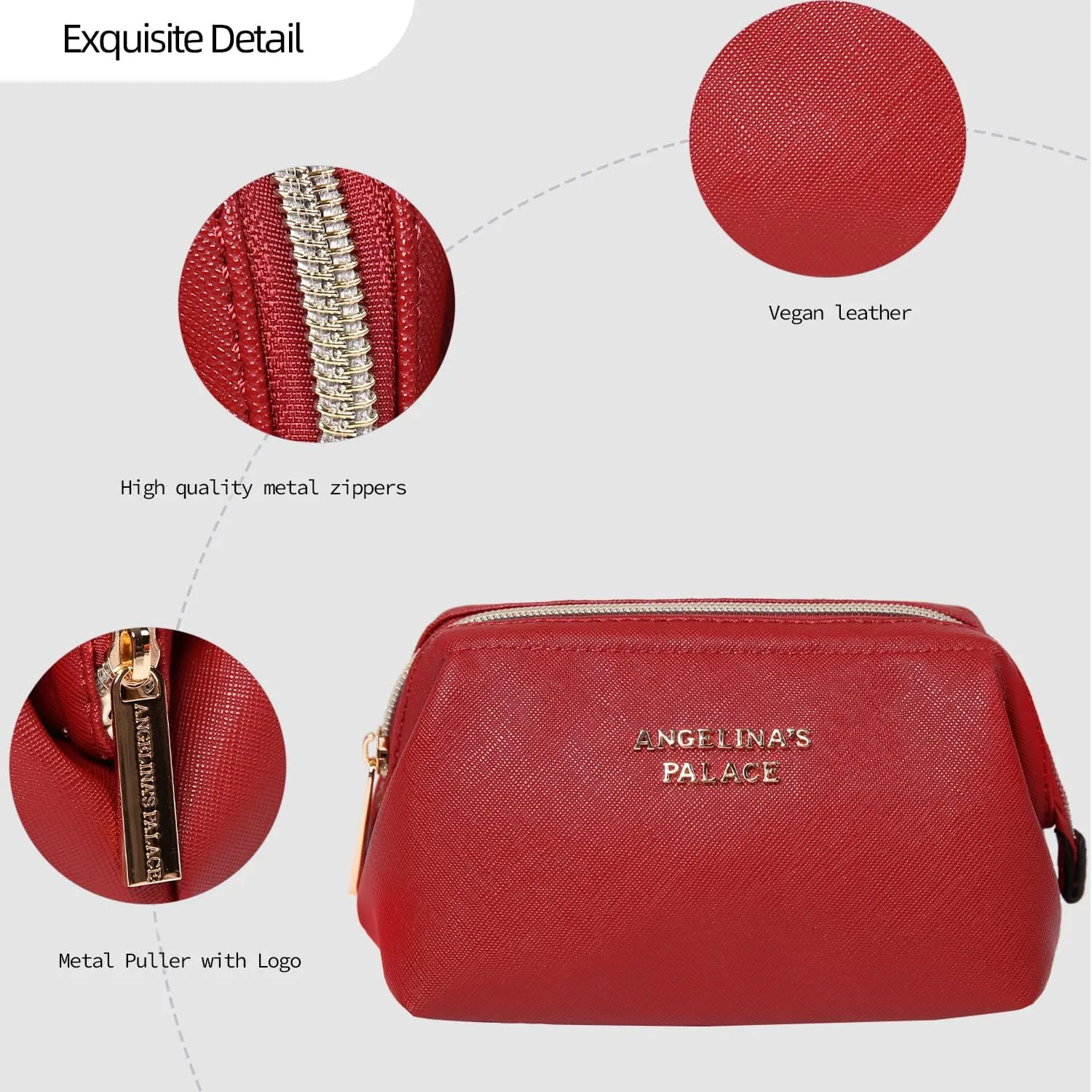 Angelina's Palace Vegan Leather Waterproof Travel Cosmetic Bag Toiletry Organizer Makeup Pouches(brandy)