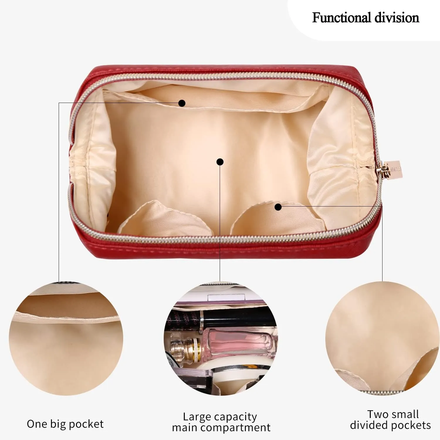 Angelina's Palace Vegan Leather Waterproof Travel Cosmetic Bag Toiletry Organizer Makeup Pouches(brandy)