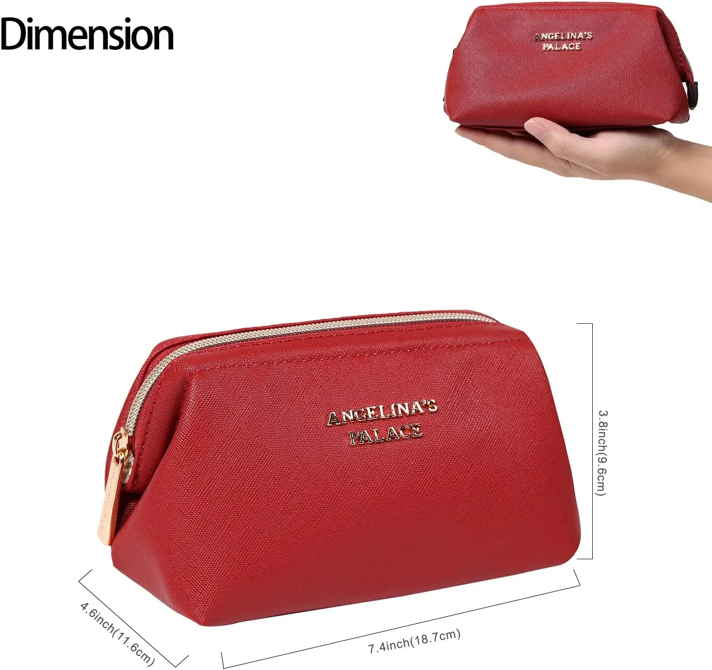 Angelina's Palace Vegan Leather Waterproof Travel Cosmetic Bag Toiletry Organizer Makeup Pouches(brandy)