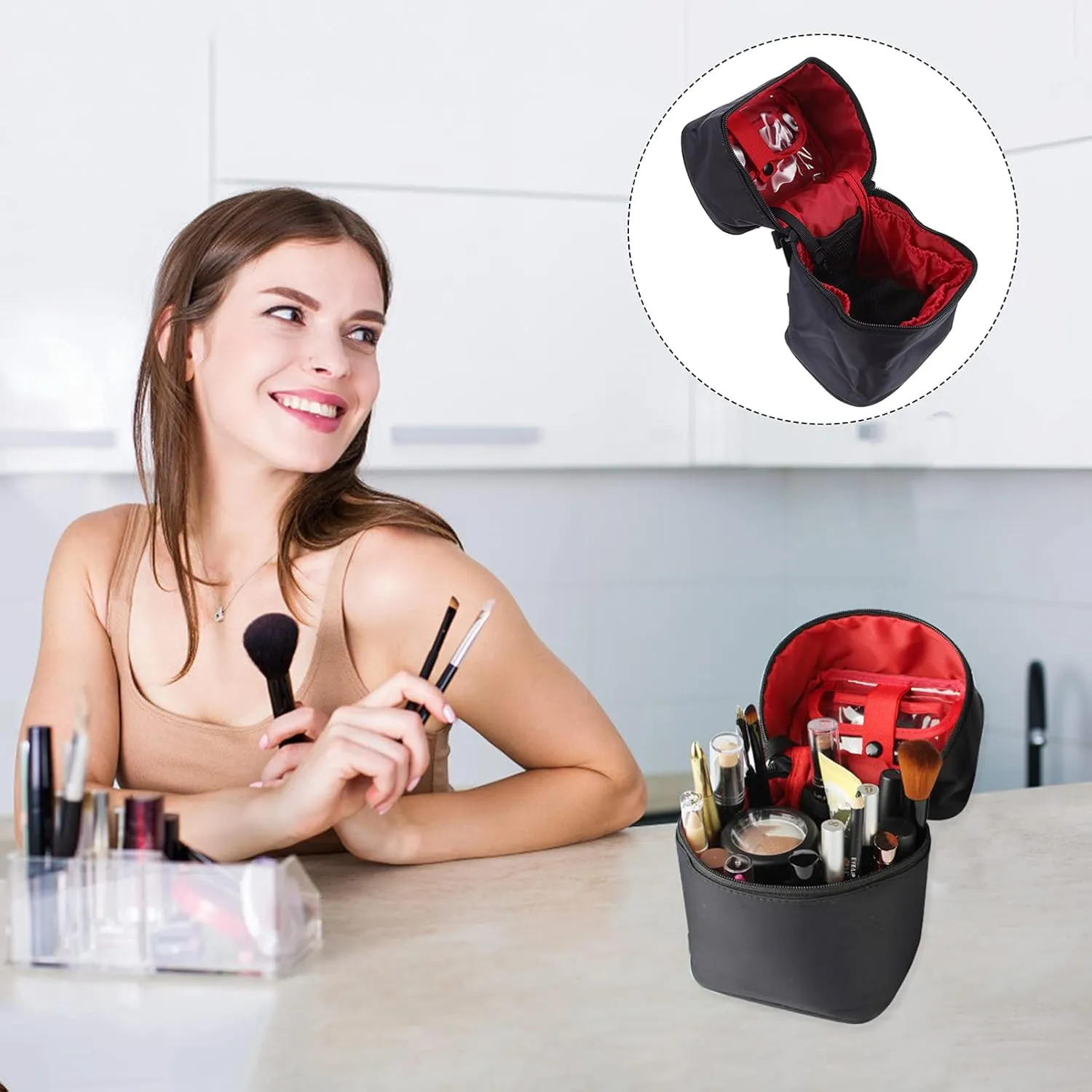 Angoily Large Capacity Toiletry Bag for Women Travel Makeup Storage Holder Removable Mesh Bag