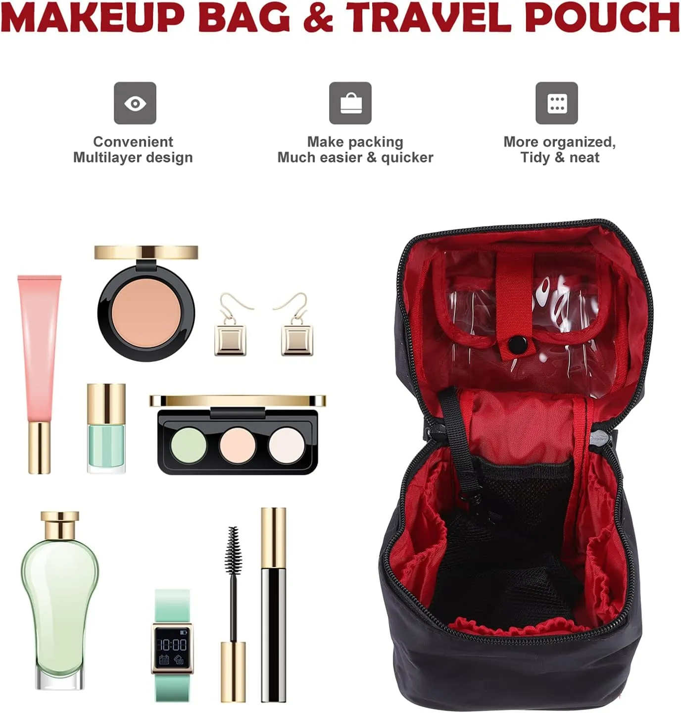 Angoily Large Capacity Toiletry Bag for Women Travel Makeup Storage Holder Removable Mesh Bag