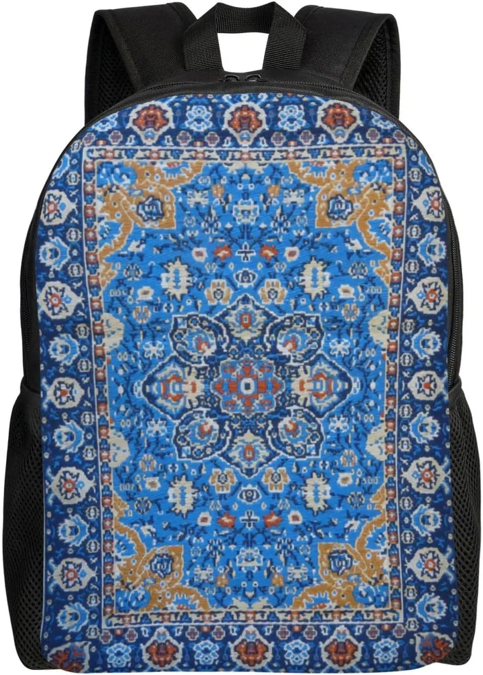 Antique Oriental Turkish Persian Carpet Blue Minimalist Laptop Backpack  Waterproof Business Travel Bag, Breathable Design, Modern Work & Leisure