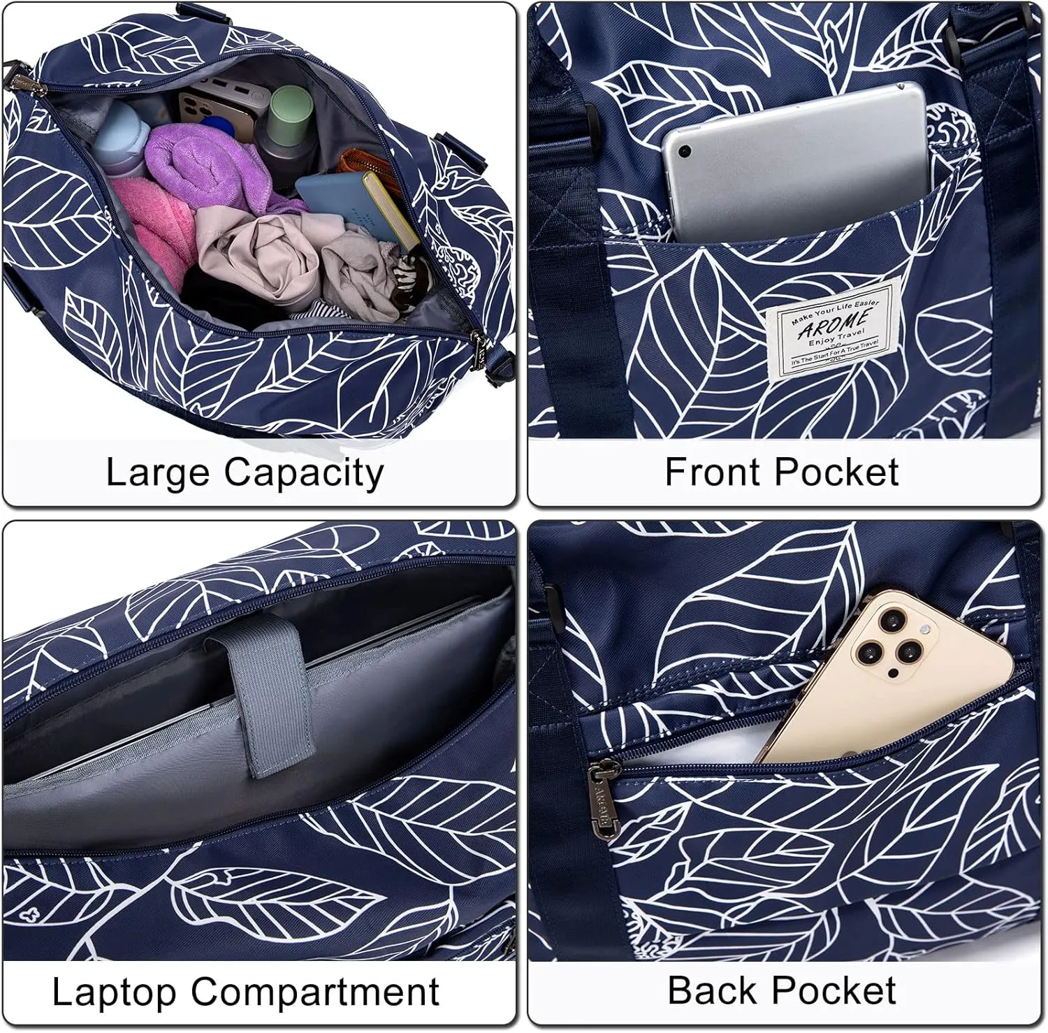 AROME Weekender Bags for Women, Travel Duffel Bag Overnight Weekend Bag Sports Gym Tote Bag with Wet Pocket & Flight Approved