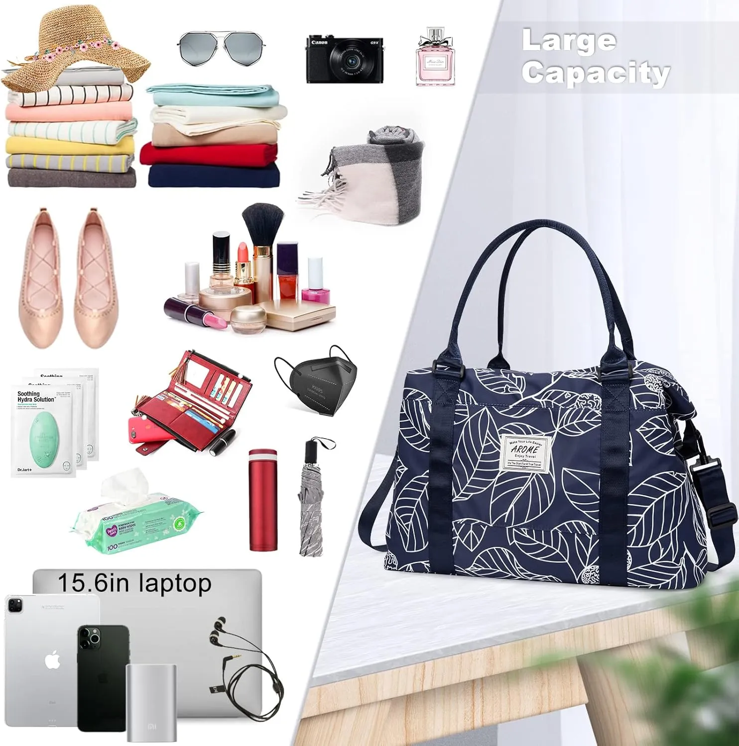 AROME Weekender Bags for Women, Travel Duffel Bag Overnight Weekend Bag Sports Gym Tote Bag with Wet Pocket & Flight Approved
