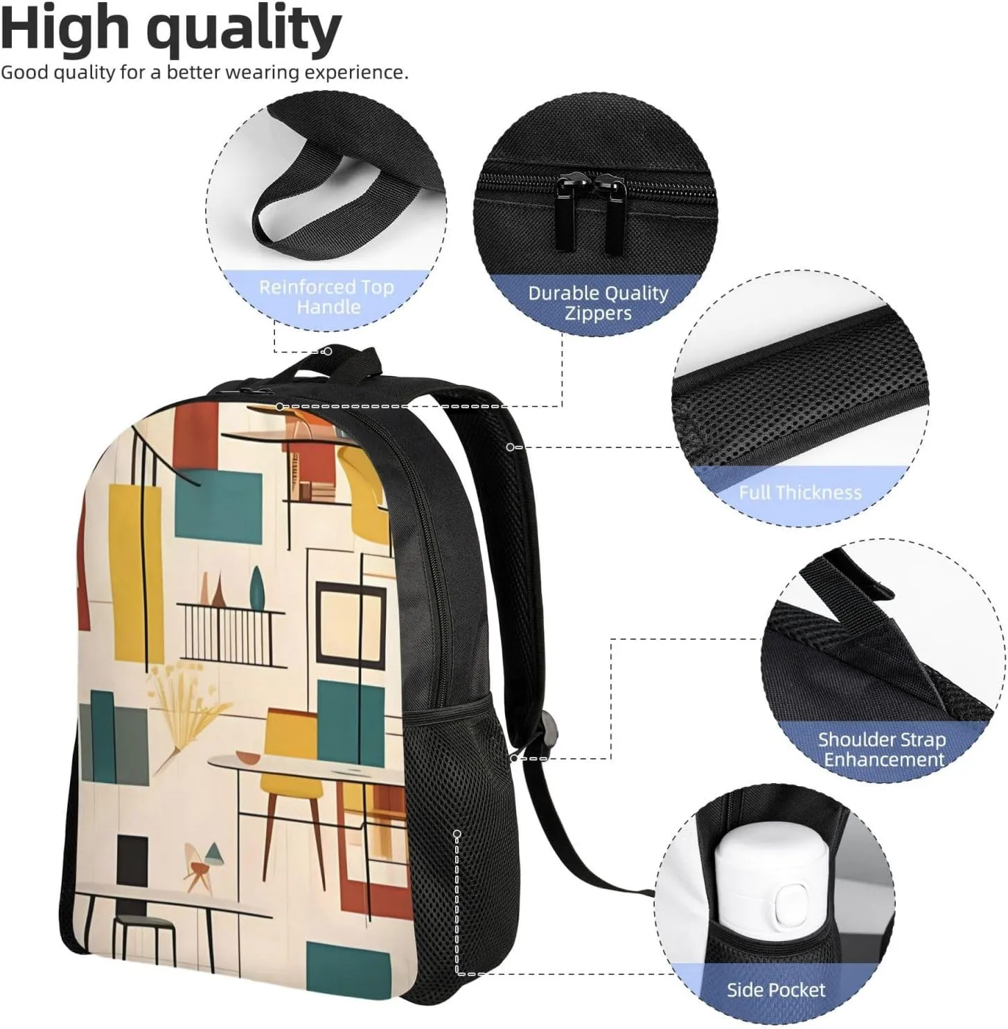 Backpack for Men Women Carry-on Backpack Mid Century Modern Daypack Laptop Backpack Lightweight