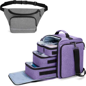 BAFASO Makeup Bag Cosmetic Bag with 4 Inner Removable Pouches with Epipen Carrying Case (Fanny Pack Version), Epipen Bag with Space for Inhaler and Spacer