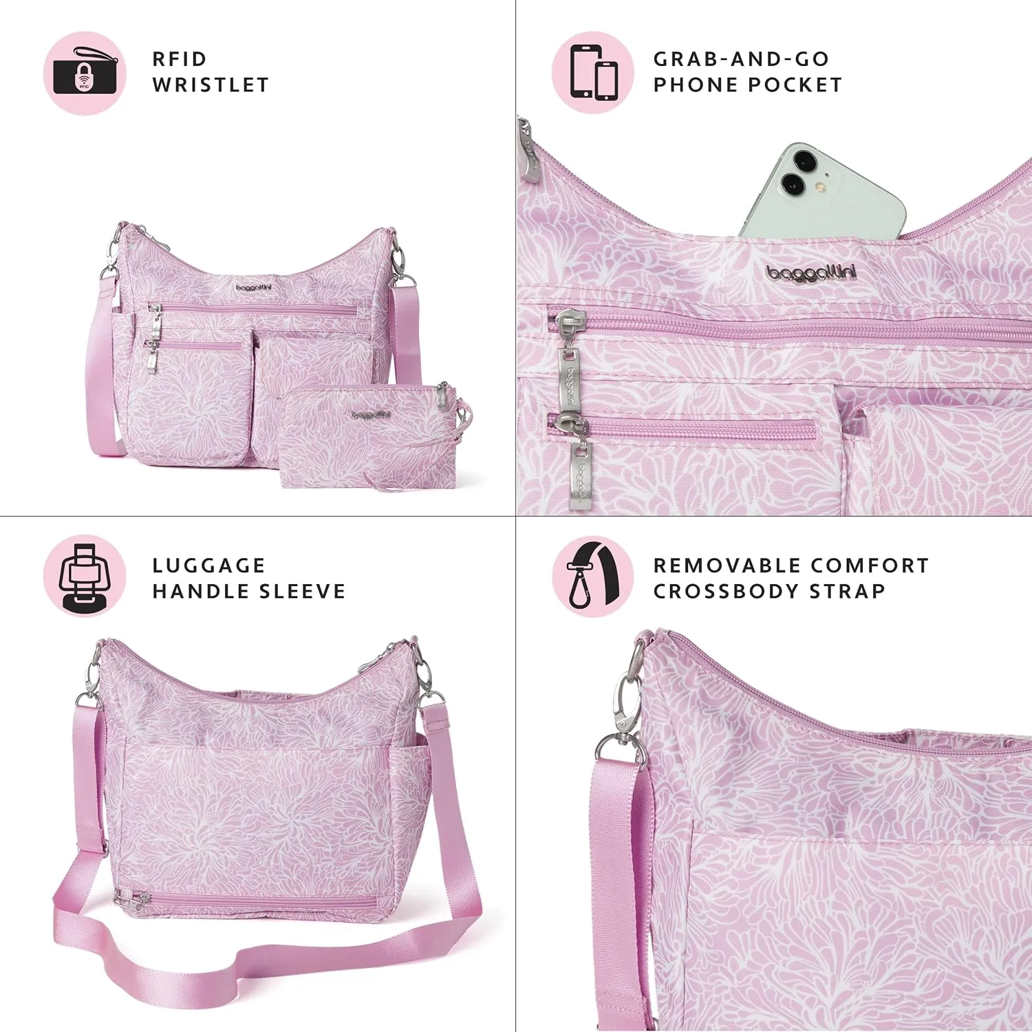 Baggallini Modern Everywhere Crossbody Women 11x9x4.5 RFID Hobo Bag