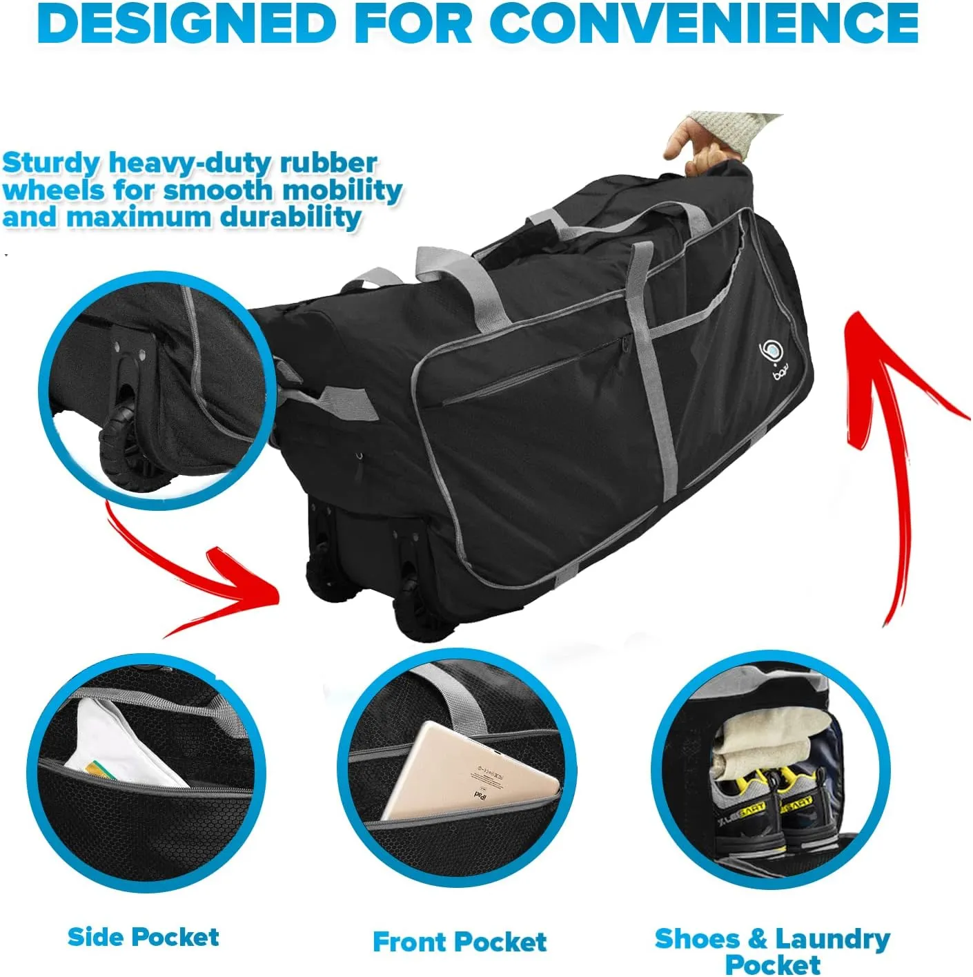 Bago Rolling Duffle Bag with Wheels - 30" 100L Foldable Weekender Bag, Waterproof Travel Duffel Bag, Heavy Duty lightWeight Duffle Bag for Traveling, Rolling Duffel Bag with Wheels (Black2024)