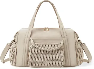BAGSMART Quilted Duffle Bag for Women, Weekender Overnight Gym Travel Carry-On Bag, Camel