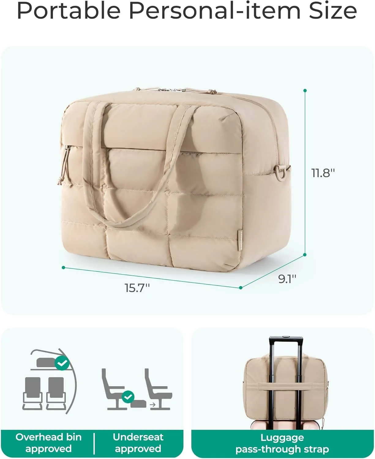 BAGSMART Travel Duffel Bag, Quilted Weekender Bags for Women, Overnight Small Gym Bag Carry on Personal item Duffle Bag for Travel, Grayish