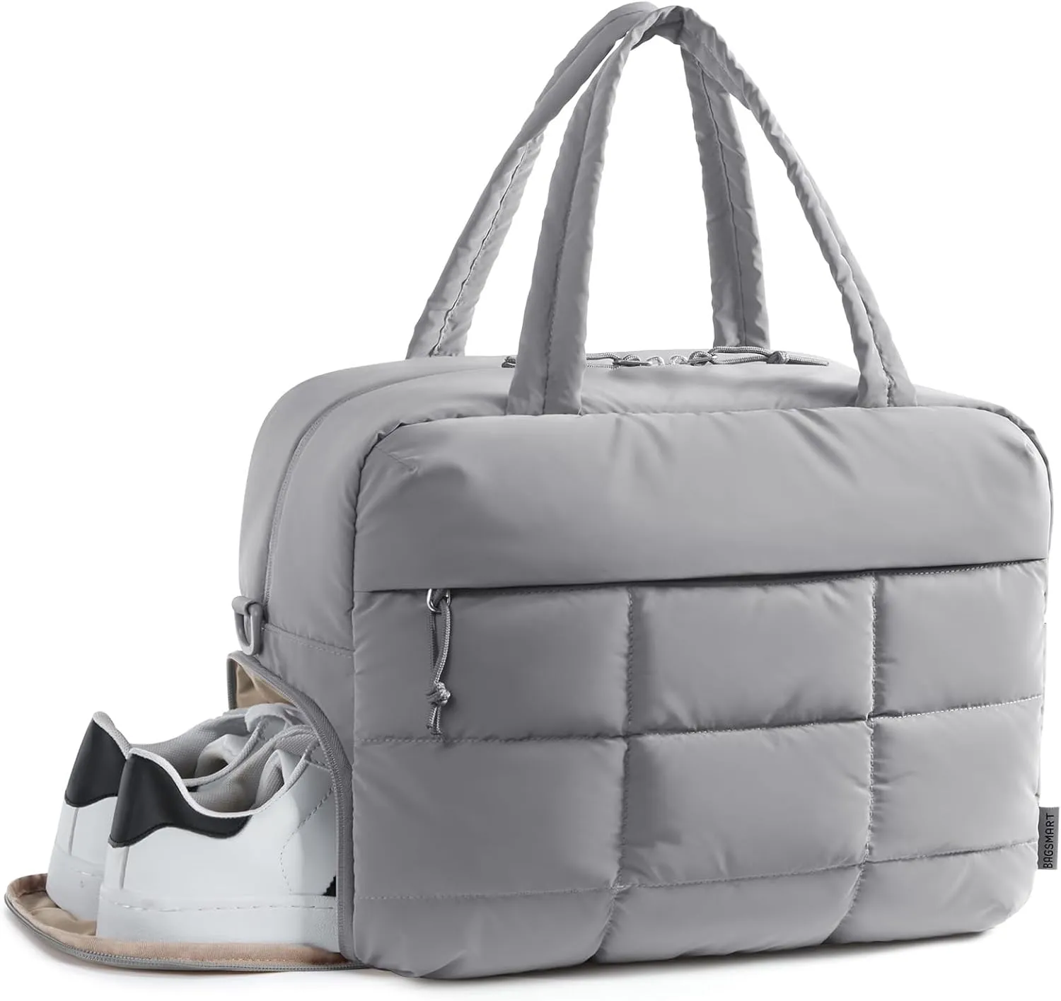 BAGSMART Travel Duffel Bag, Quilted Weekender Bags for Women, Overnight Small Gym Bag Carry on Personal item Duffle Bag for Travel, Grayish