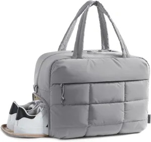 BAGSMART Travel Duffel Bag, Quilted Weekender Bags for Women, Overnight Small Gym Bag Carry on Personal item Duffle Bag for Travel, Grayish