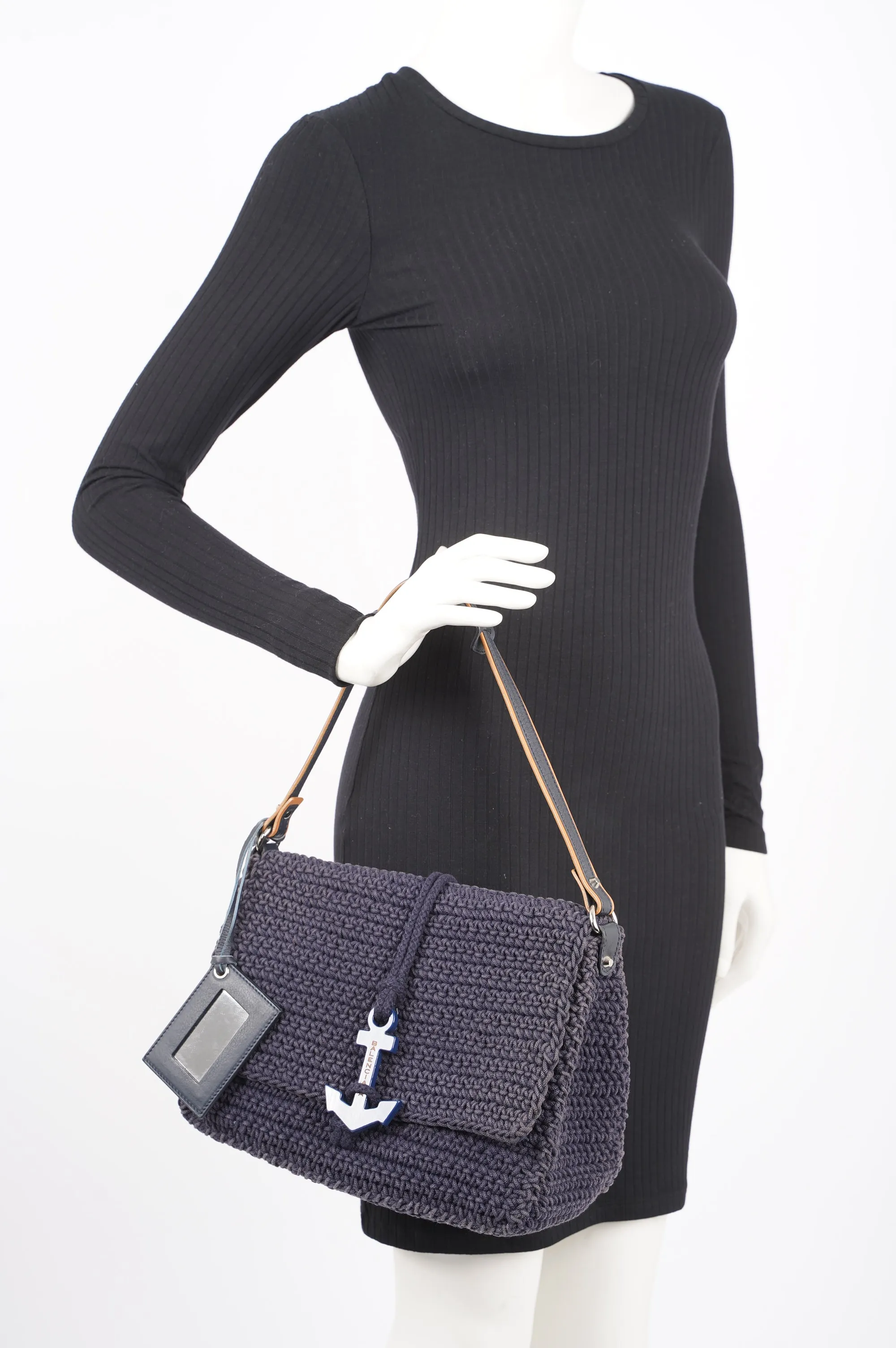 Balenciaga Womens Anchor Woven Bag Navy
