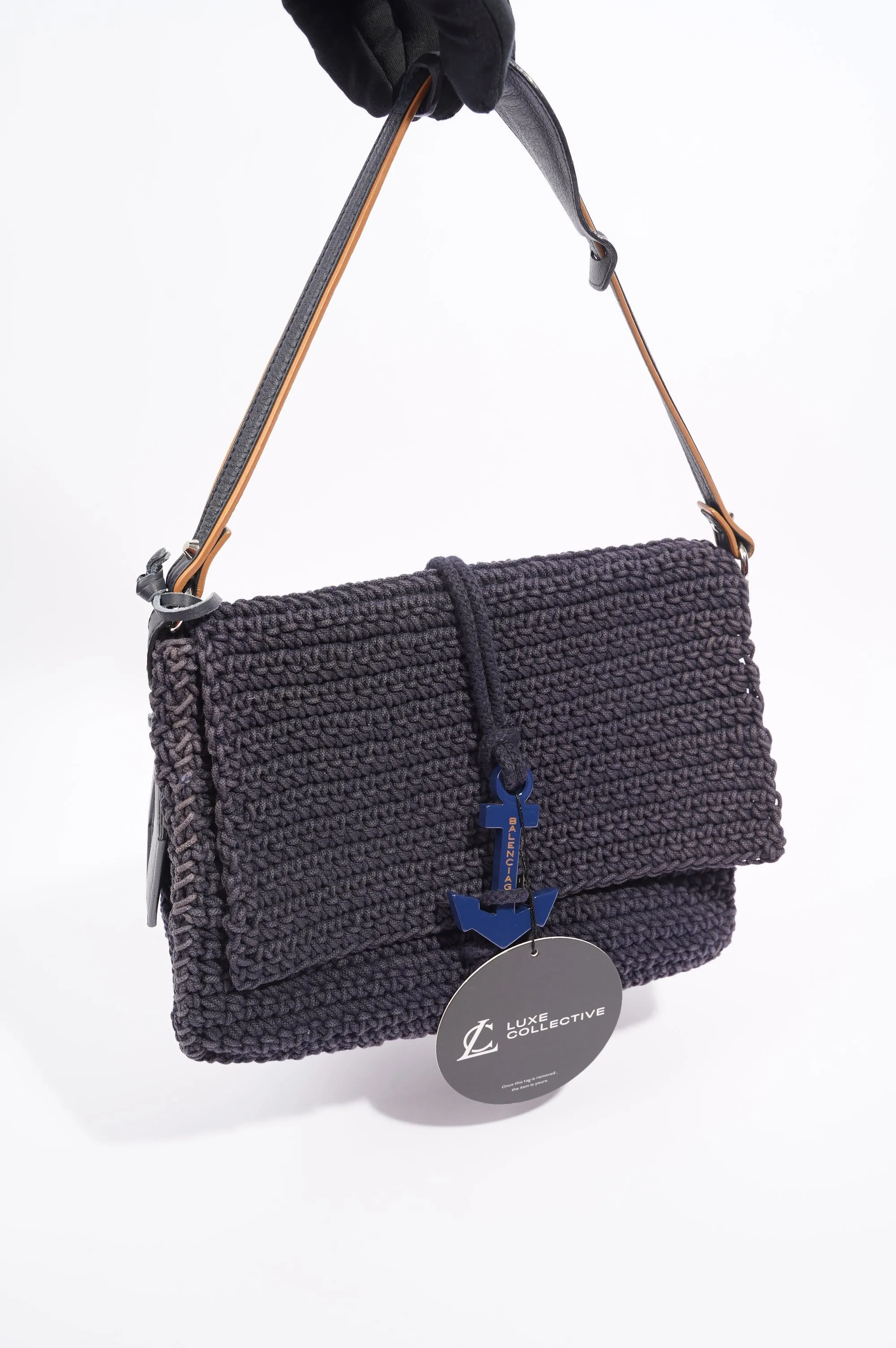 Balenciaga Womens Anchor Woven Bag Navy
