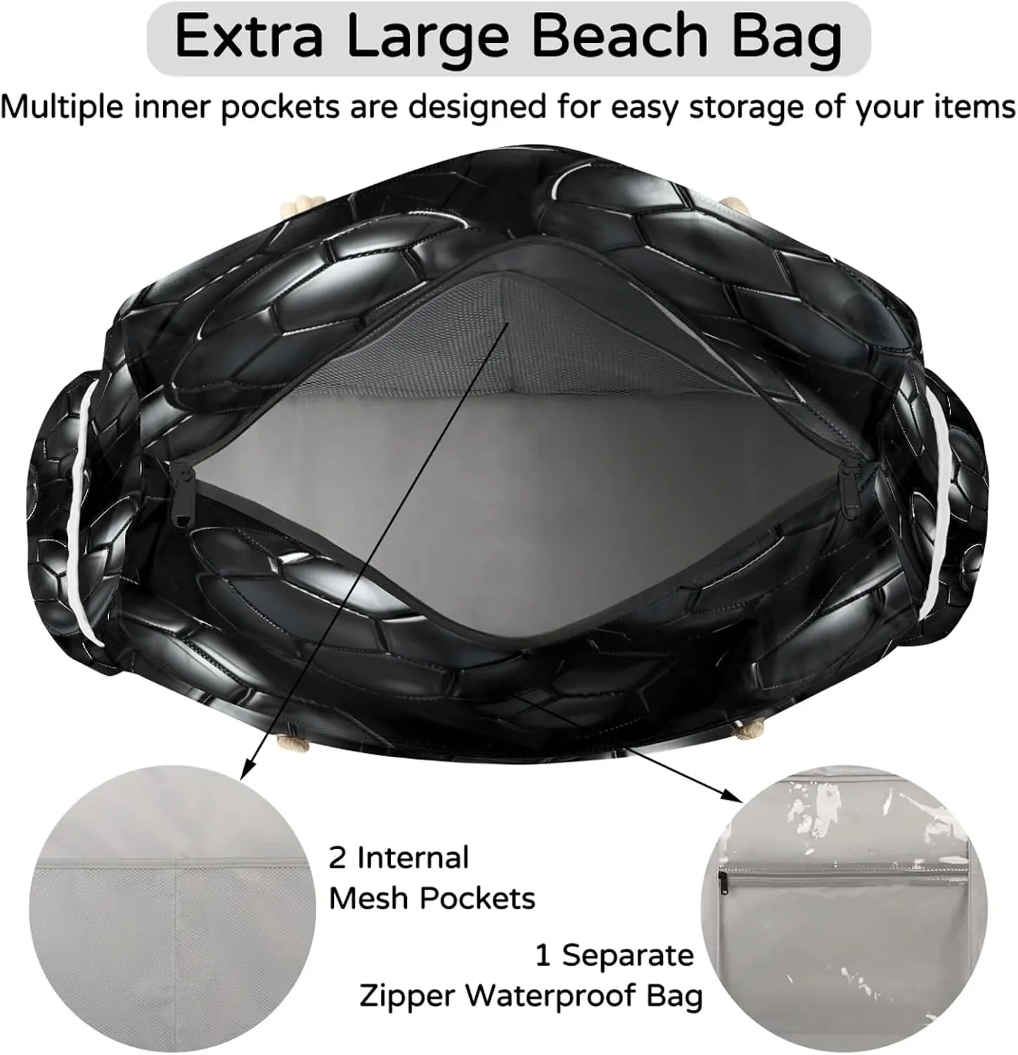 Beach Bags for Women and Men Extra Large Waterproof Sandproof Zipper Travel Tote Bag