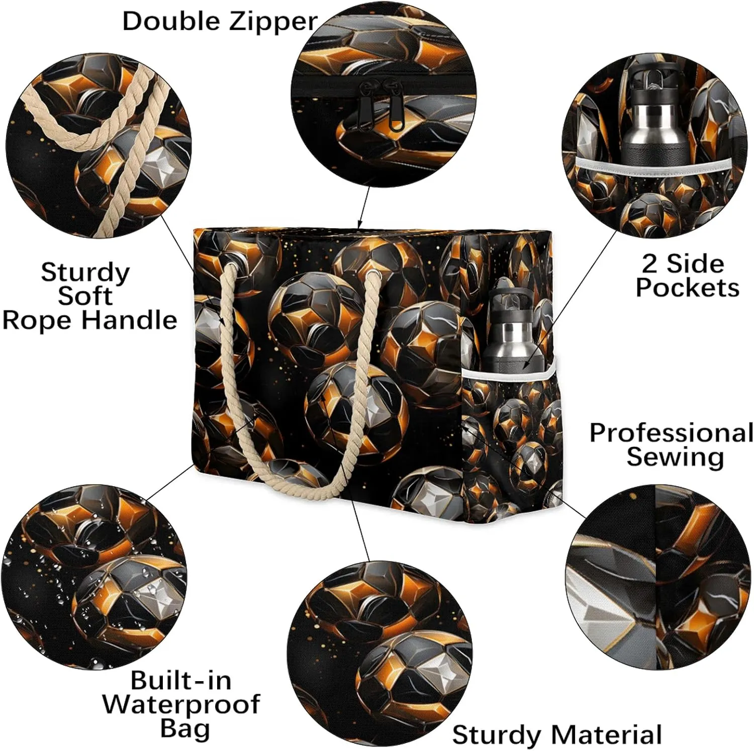 Beach Bags for Women and Men Extra Large Waterproof Sandproof Zipper Travel Tote Bag