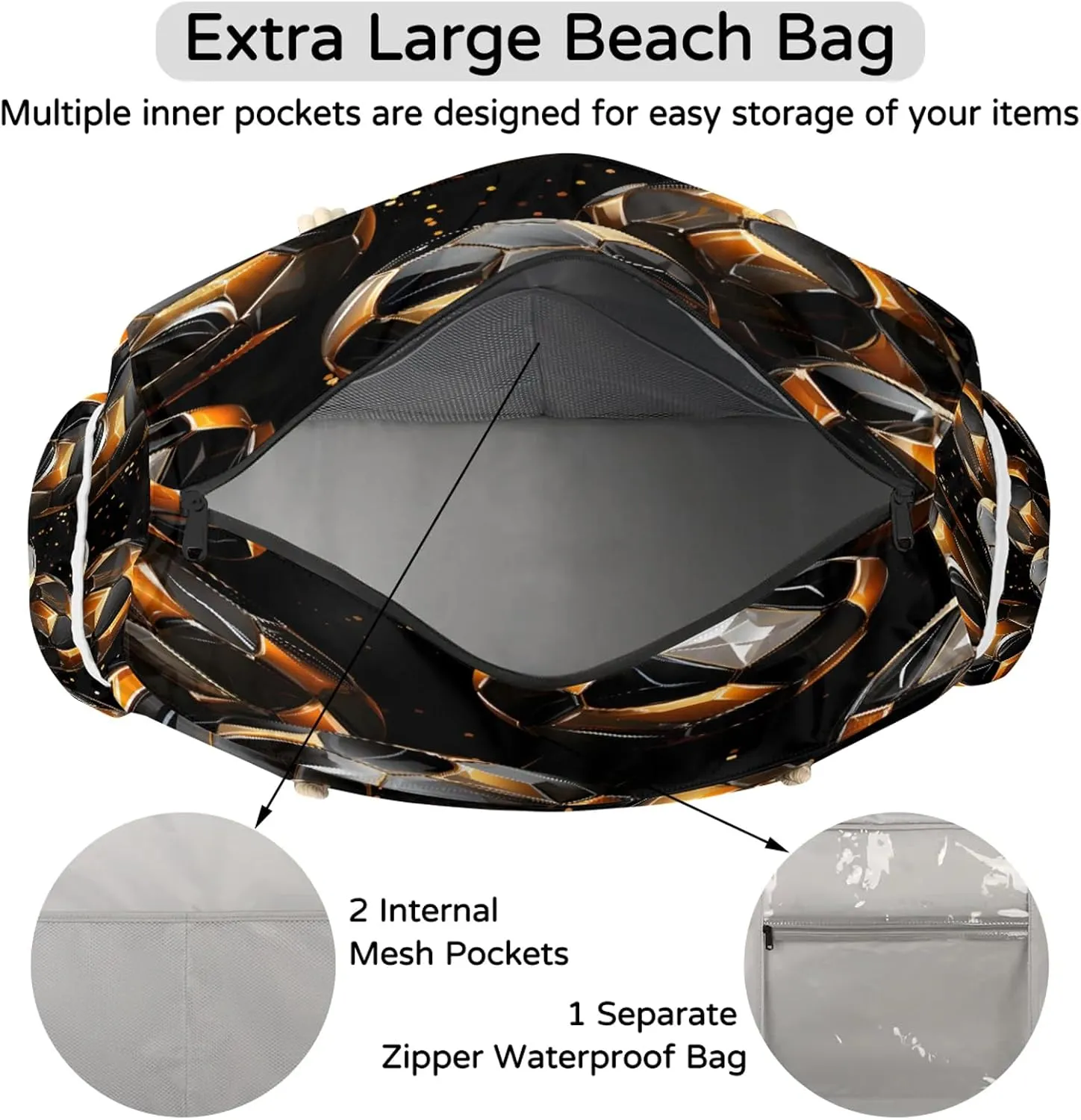 Beach Bags for Women and Men Extra Large Waterproof Sandproof Zipper Travel Tote Bag
