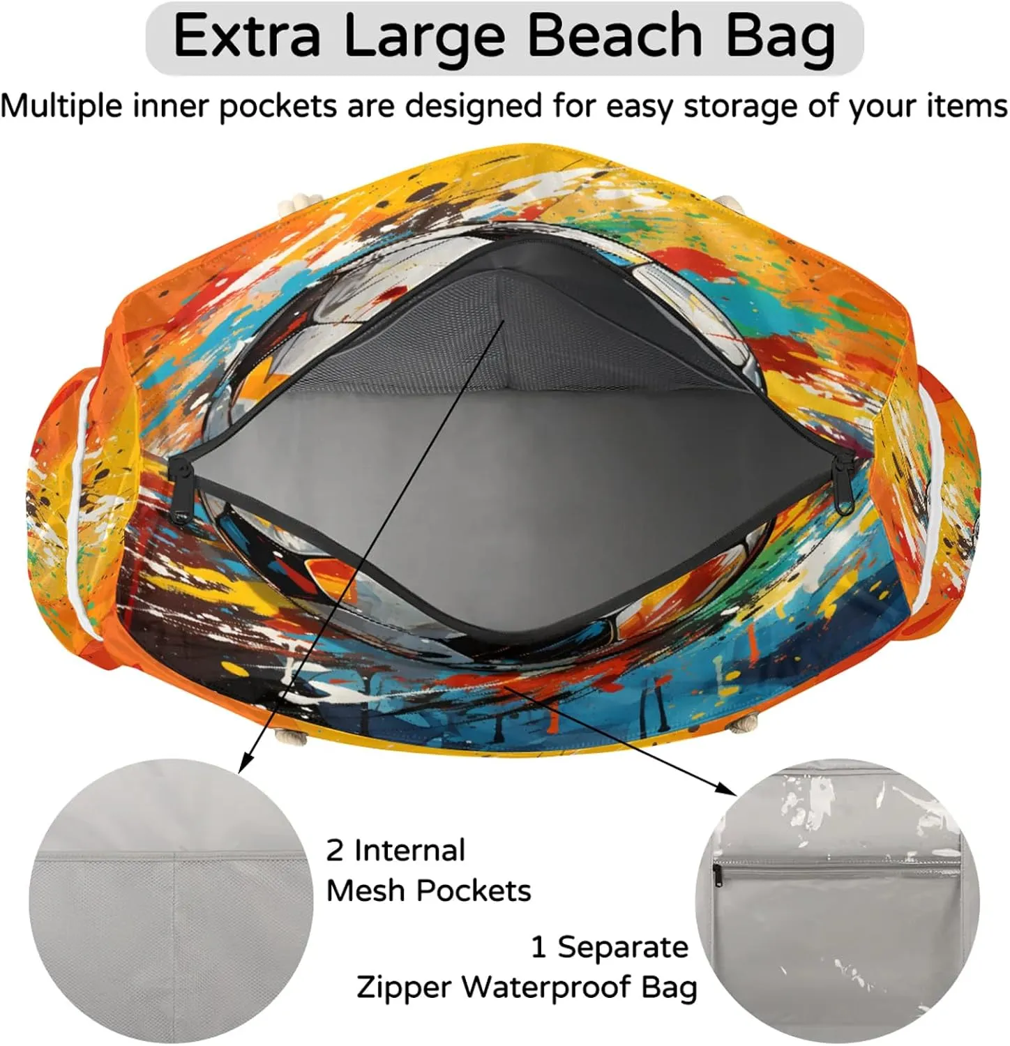 Beach Bags for Women and Men Extra Large Waterproof Sandproof Zipper Travel Tote Bag