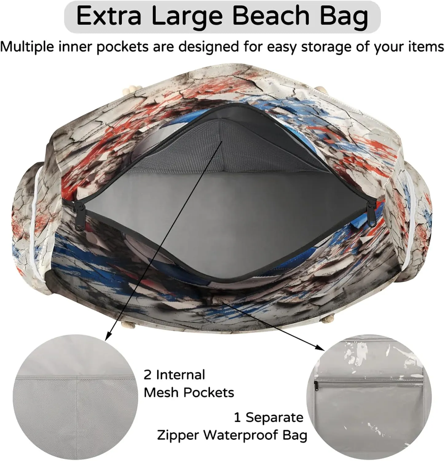 Beach Bags for Women and Men Extra Large Waterproof Sandproof Zipper Travel Tote Bag