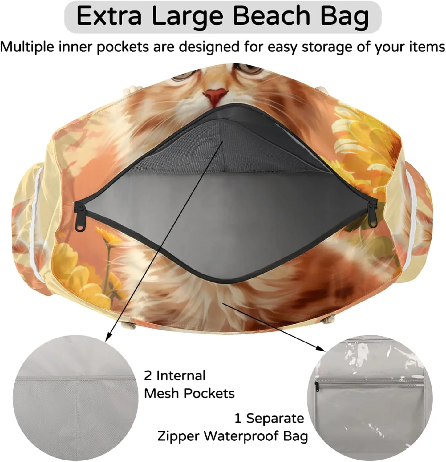 Beach Bags for Women Large Beach Tote Bag with Zipper Waterproof Sandproof Swim Pool Bag