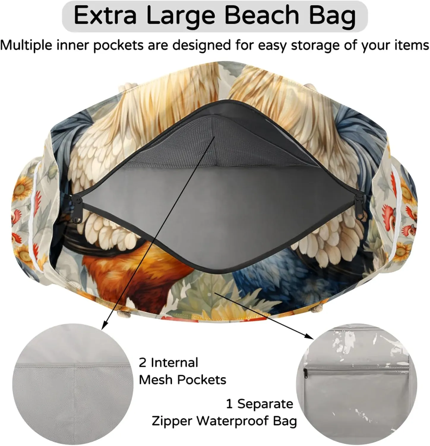 Beach Bags for Women Large Beach Tote Bag with Zipper Waterproof Sandproof Swim Pool Bag