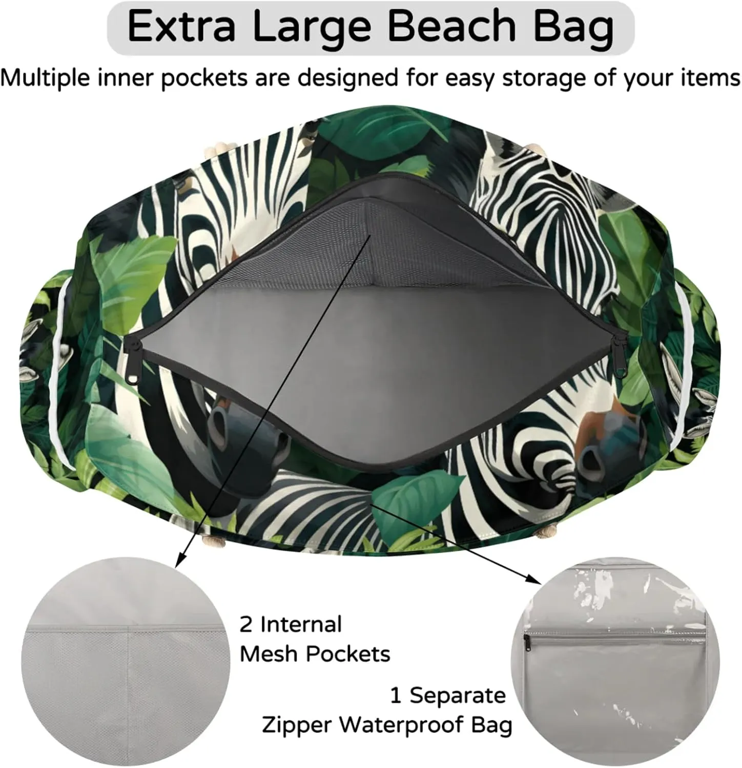 Beach Bags for Women Large Beach Tote Bag with Zipper Waterproof Sandproof Swim Pool Bag